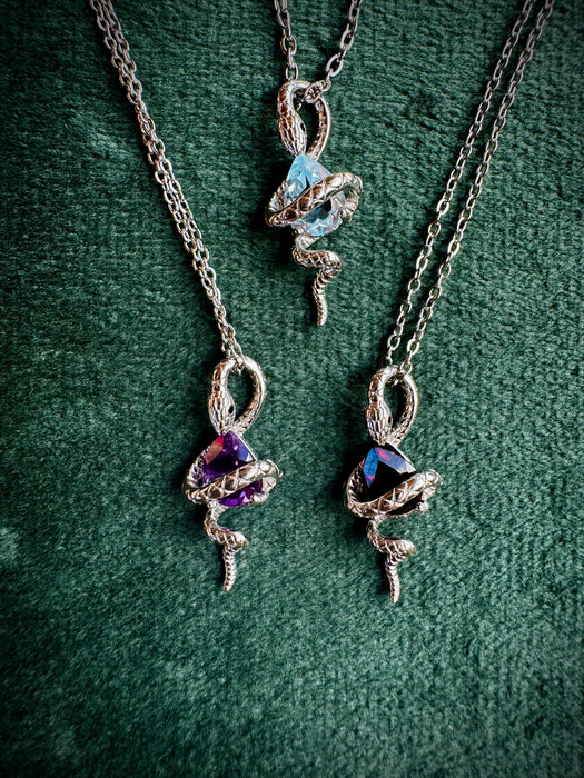 S925 Snake Holding Gem