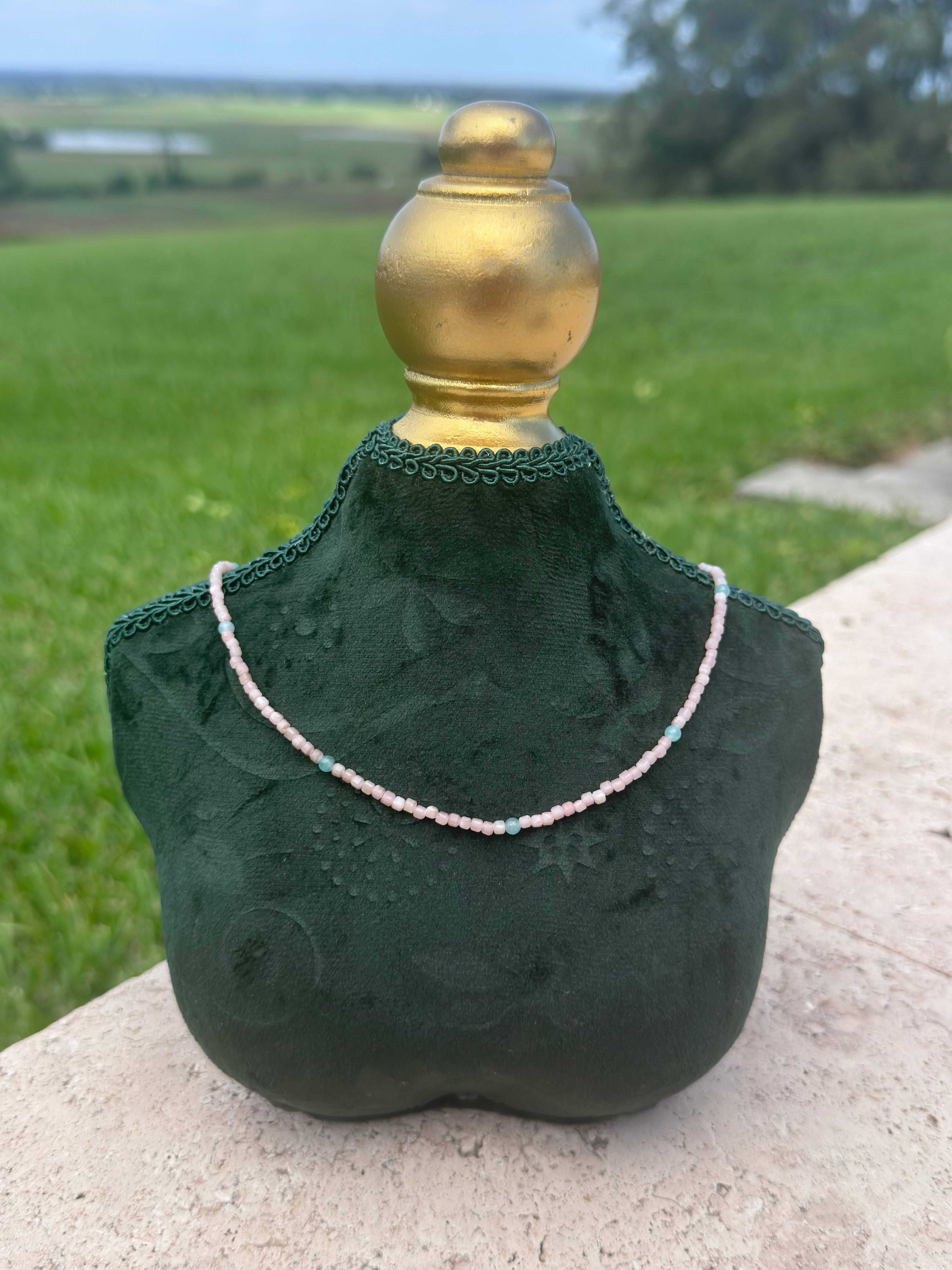 Pink Opal x Aquamarine Necklace
