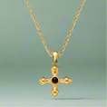 Load image into Gallery viewer, Gold Cross with natural Gemstone Tiger Eyes Necklace
