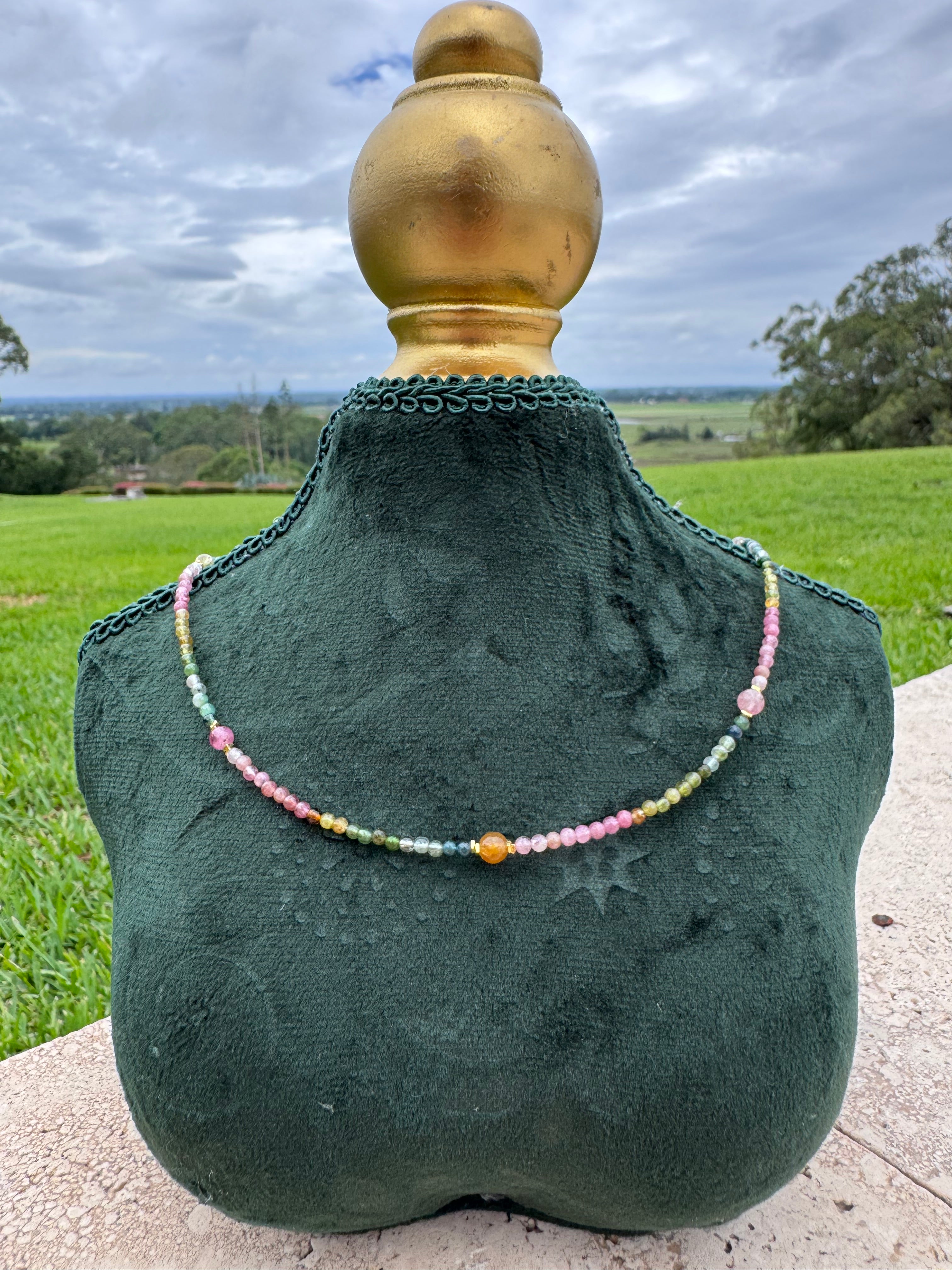 Watermelon Tourmaline Dainty Necklace