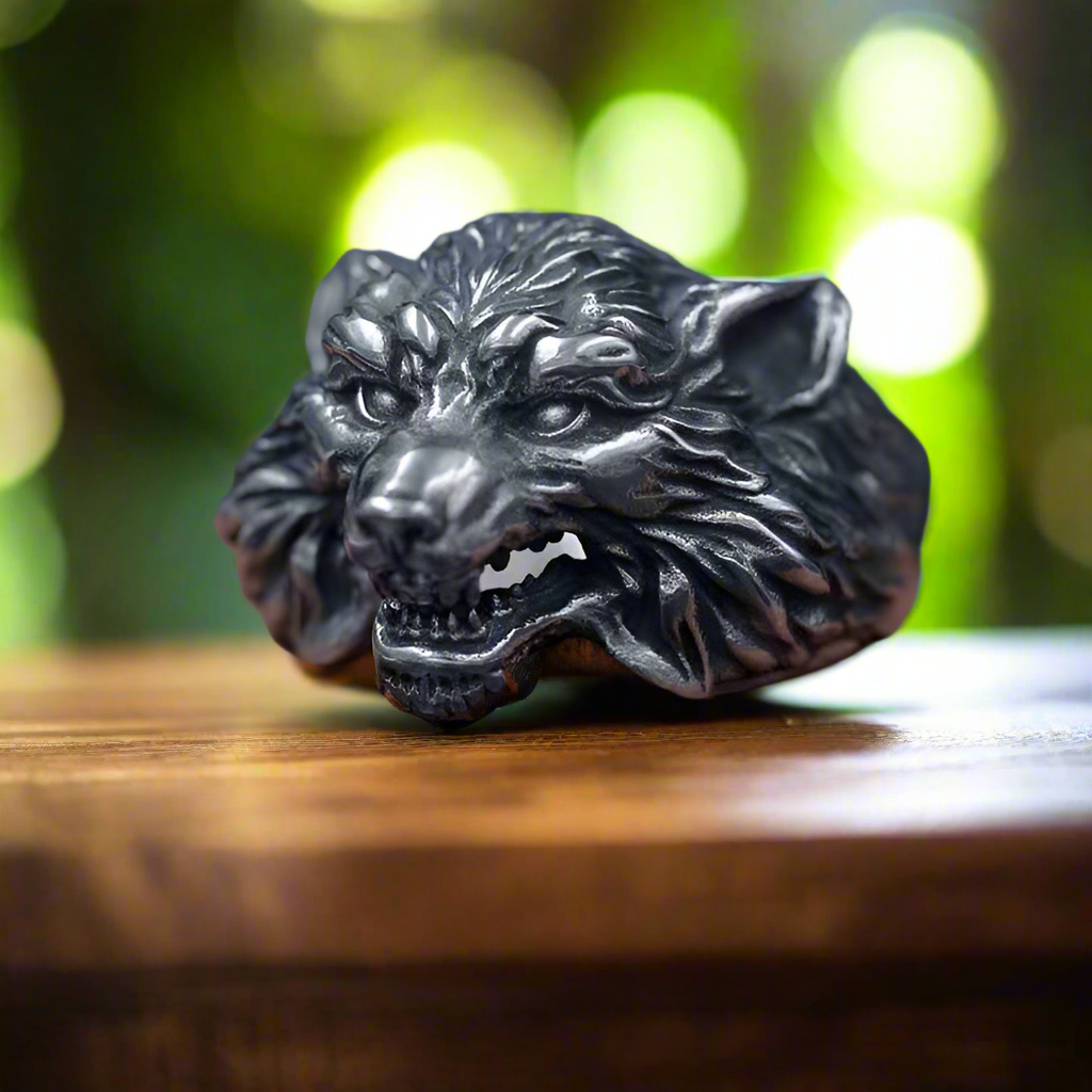 3D Gothic Viking Wolf Head Silver Ring