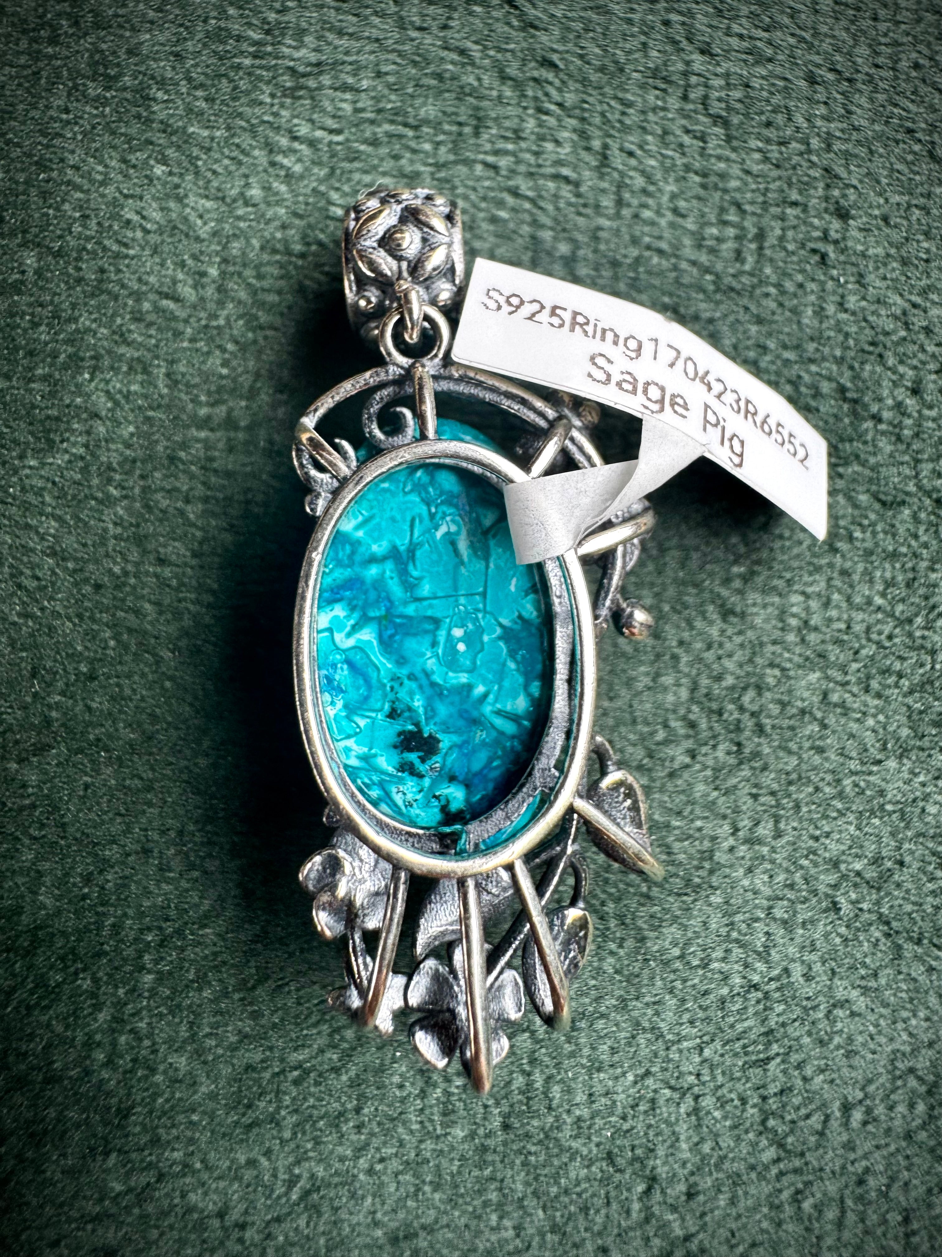 S925 Chrysocolla Floral Pendants