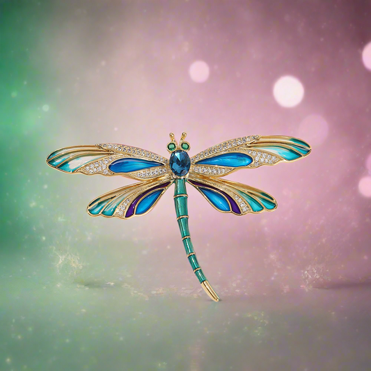 Celtic fantasy sparkling dragonfly enameled Brooch