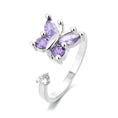 Load image into Gallery viewer, silver fidget ring with purple zirconia butterfly design
