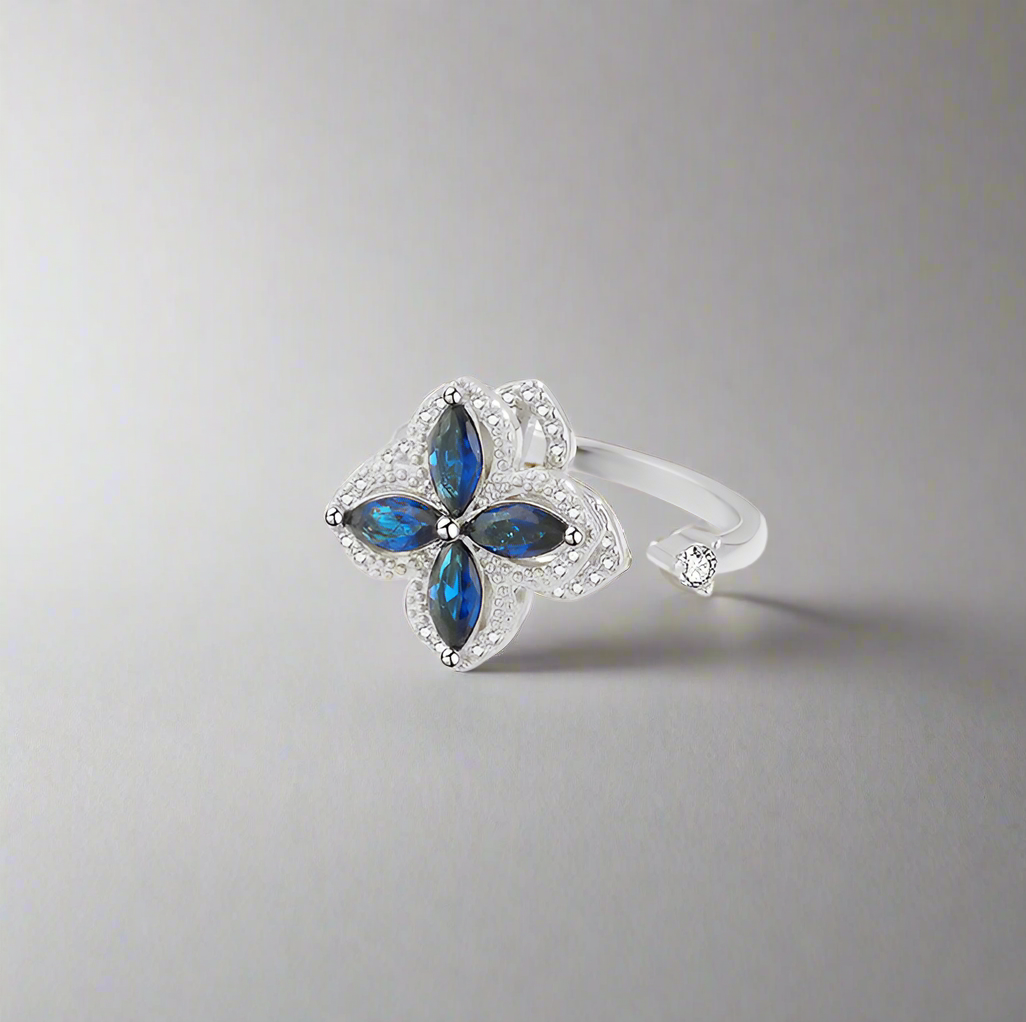 Blue 4 Clovers Silver Fidget Ring