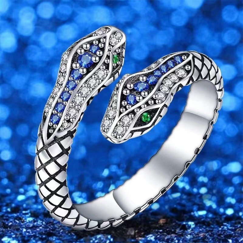 s925 double headed snake ring