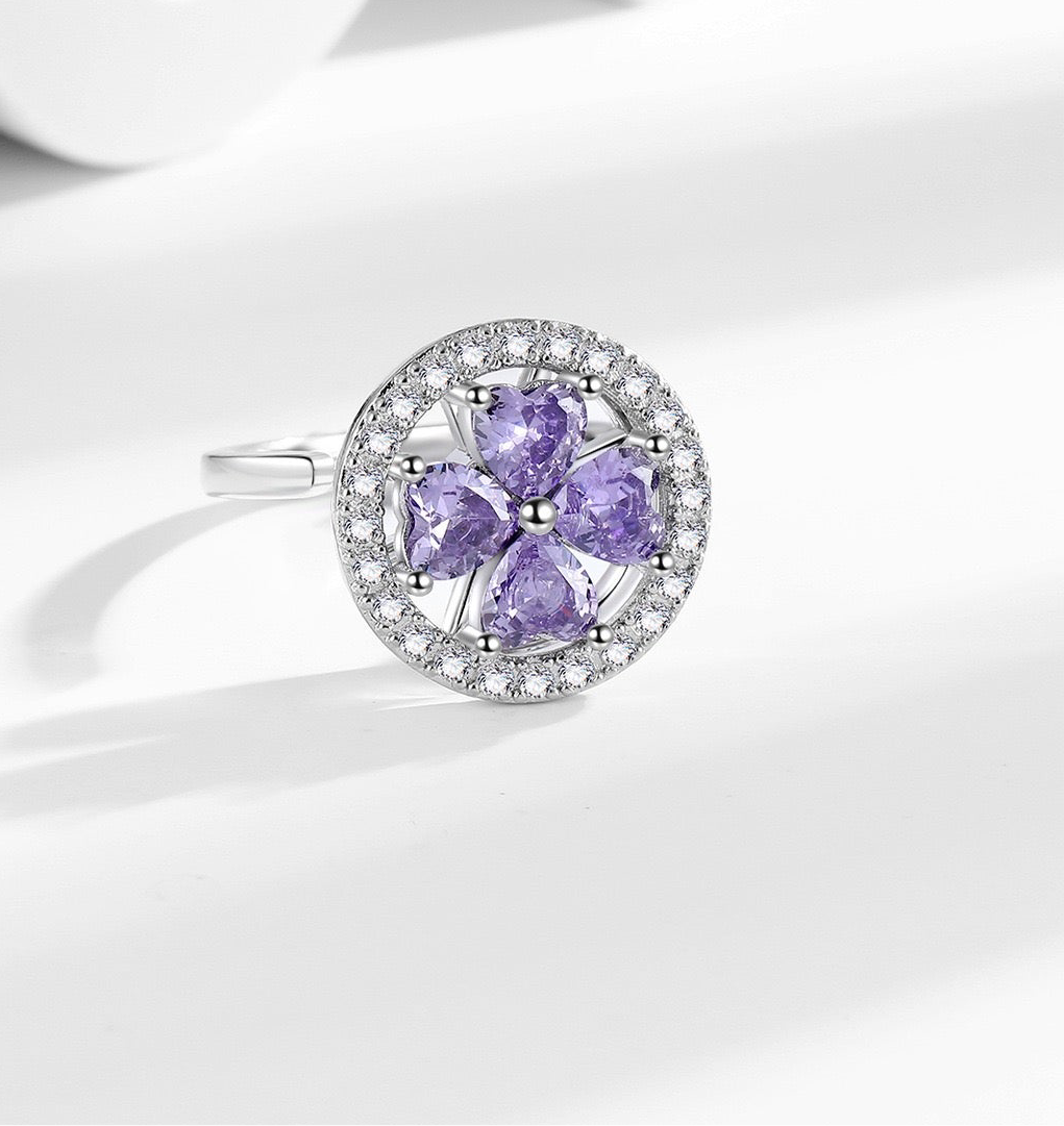Purple 4 Leaf Clover Fidget Ring