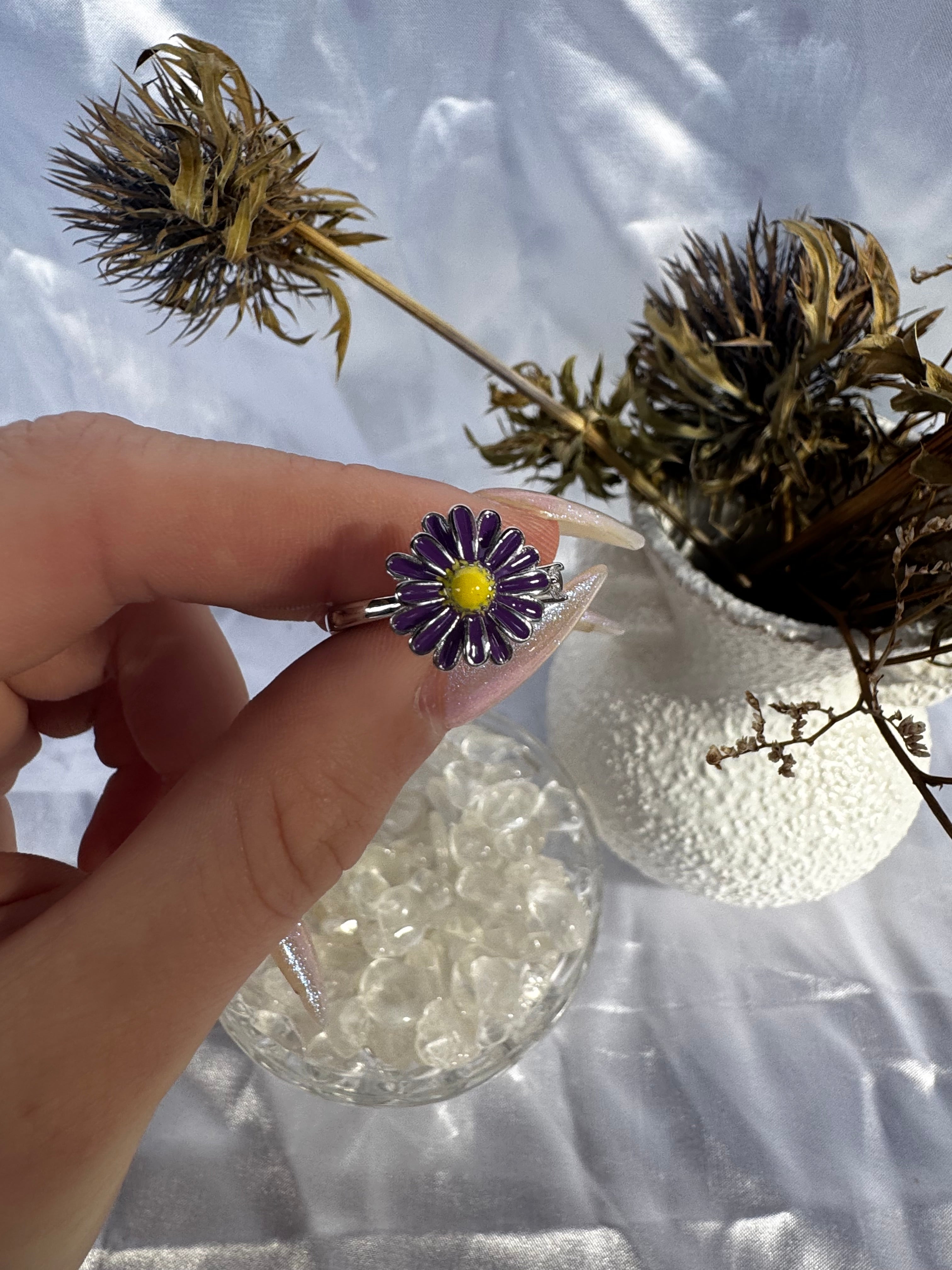 Purple Flower Fidget Ring Silver