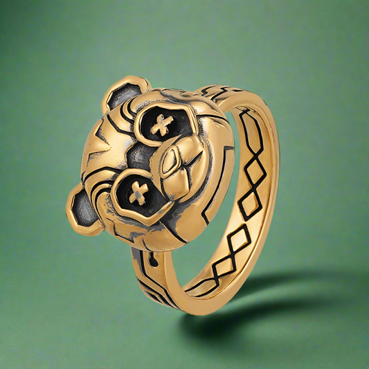 Black Gold Panda Robot Ring