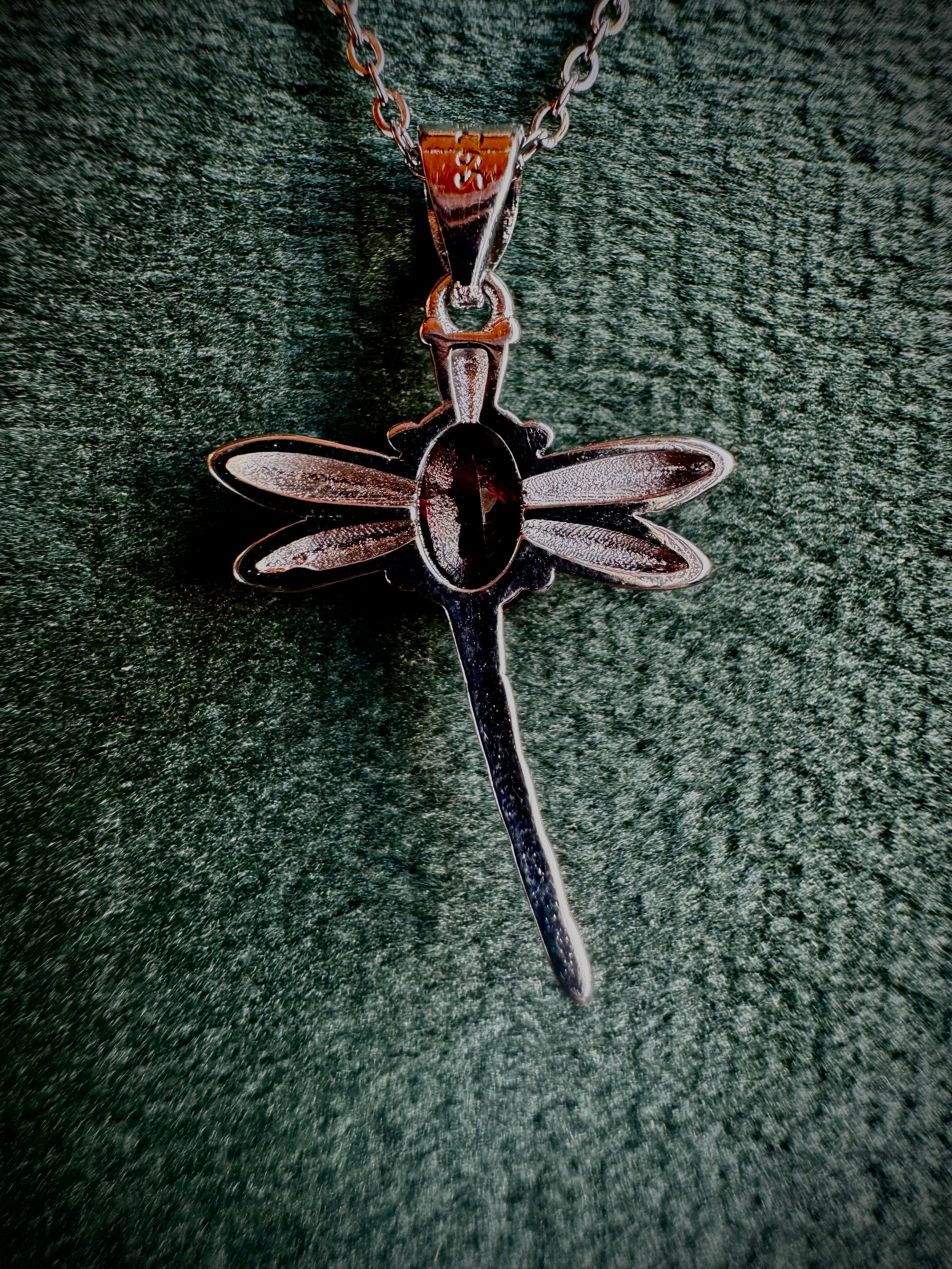 Garnet Dragonfly Necklace