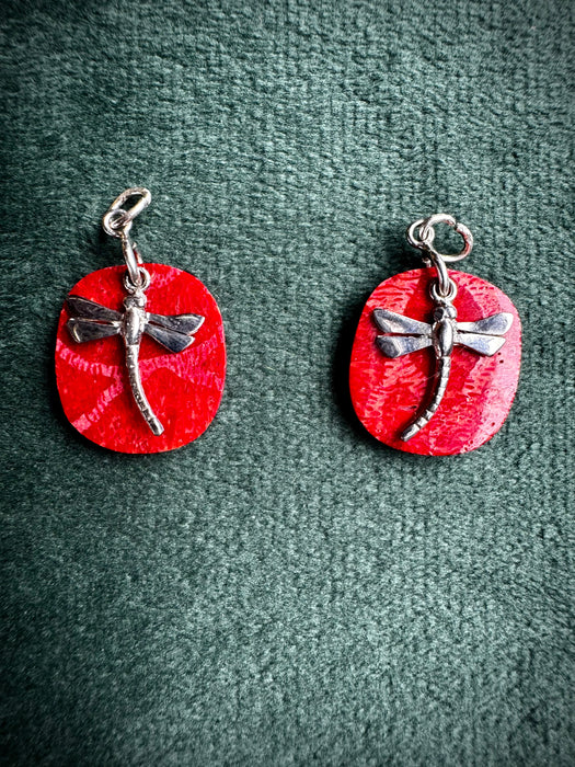 Small S925 Red Coral Dragonfly Pendant
