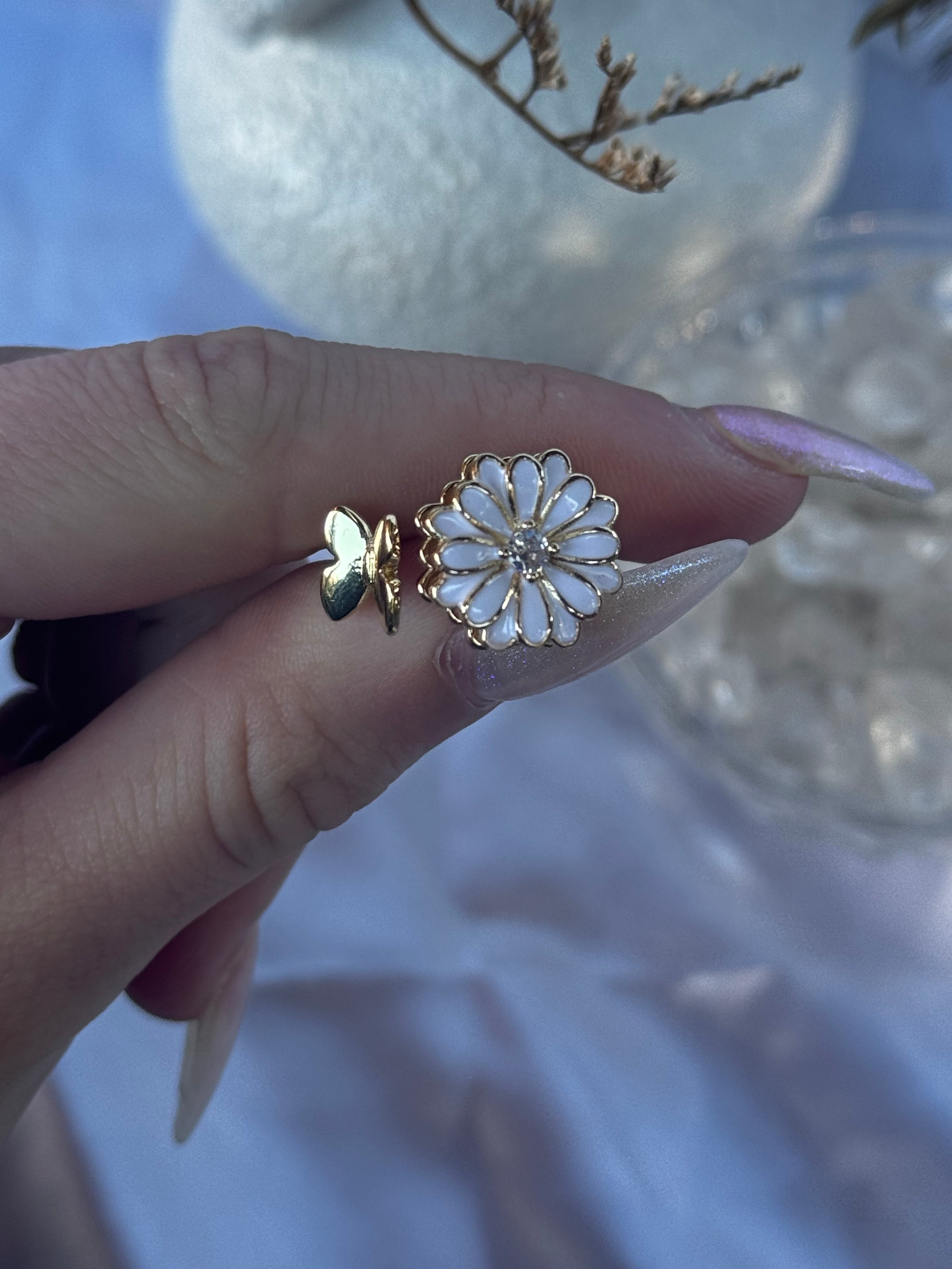 Gold white Flower Fidget Ring