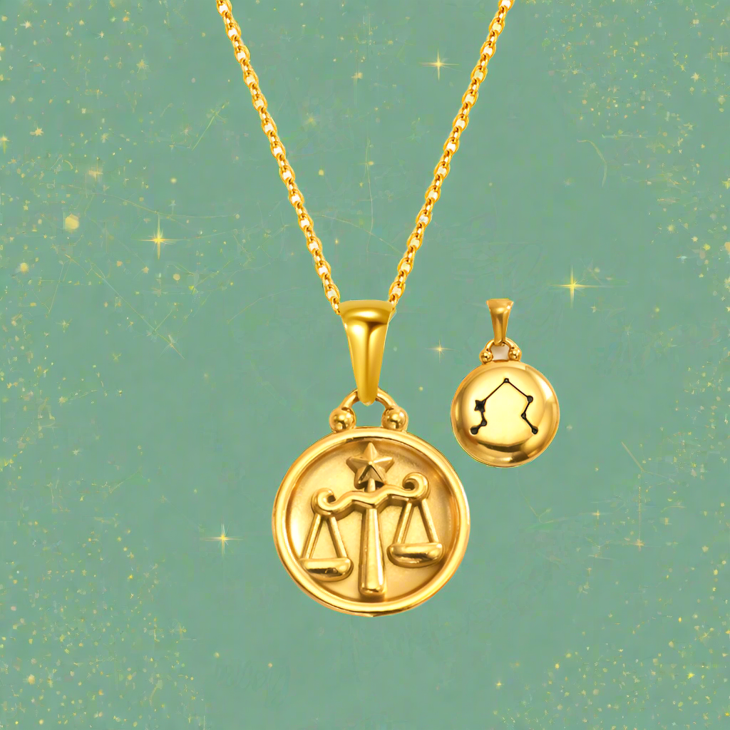 12 Gold Zodiac and Constellation Star sign Coin Necklace