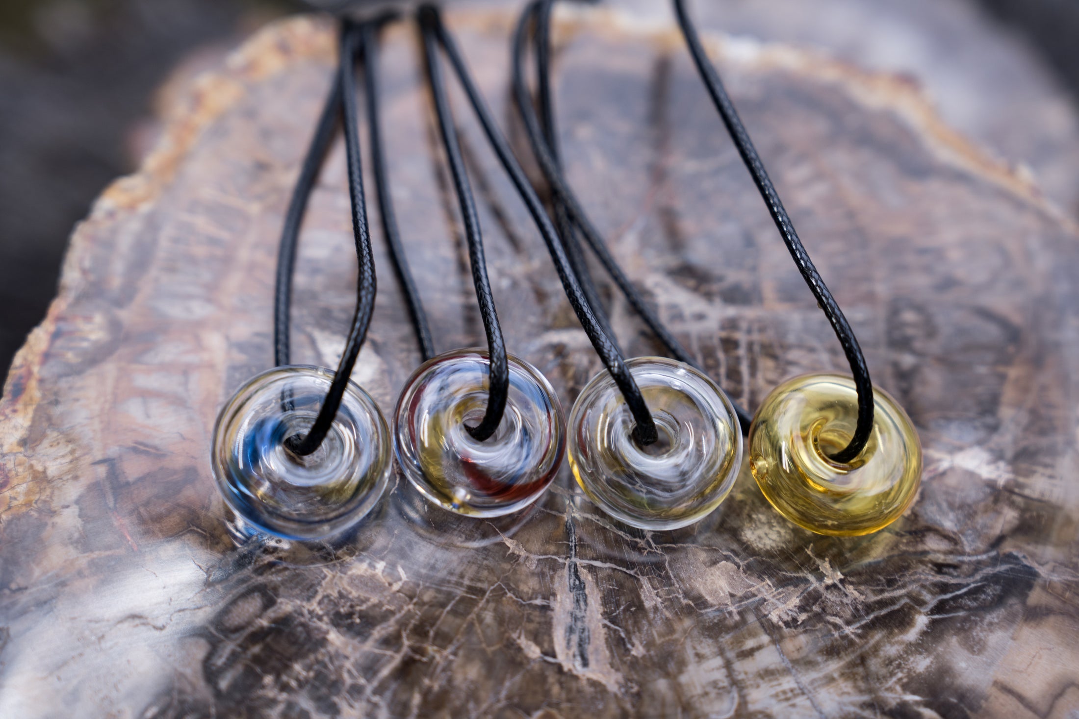 donut shape essential oil glass bottle necklace with black strap