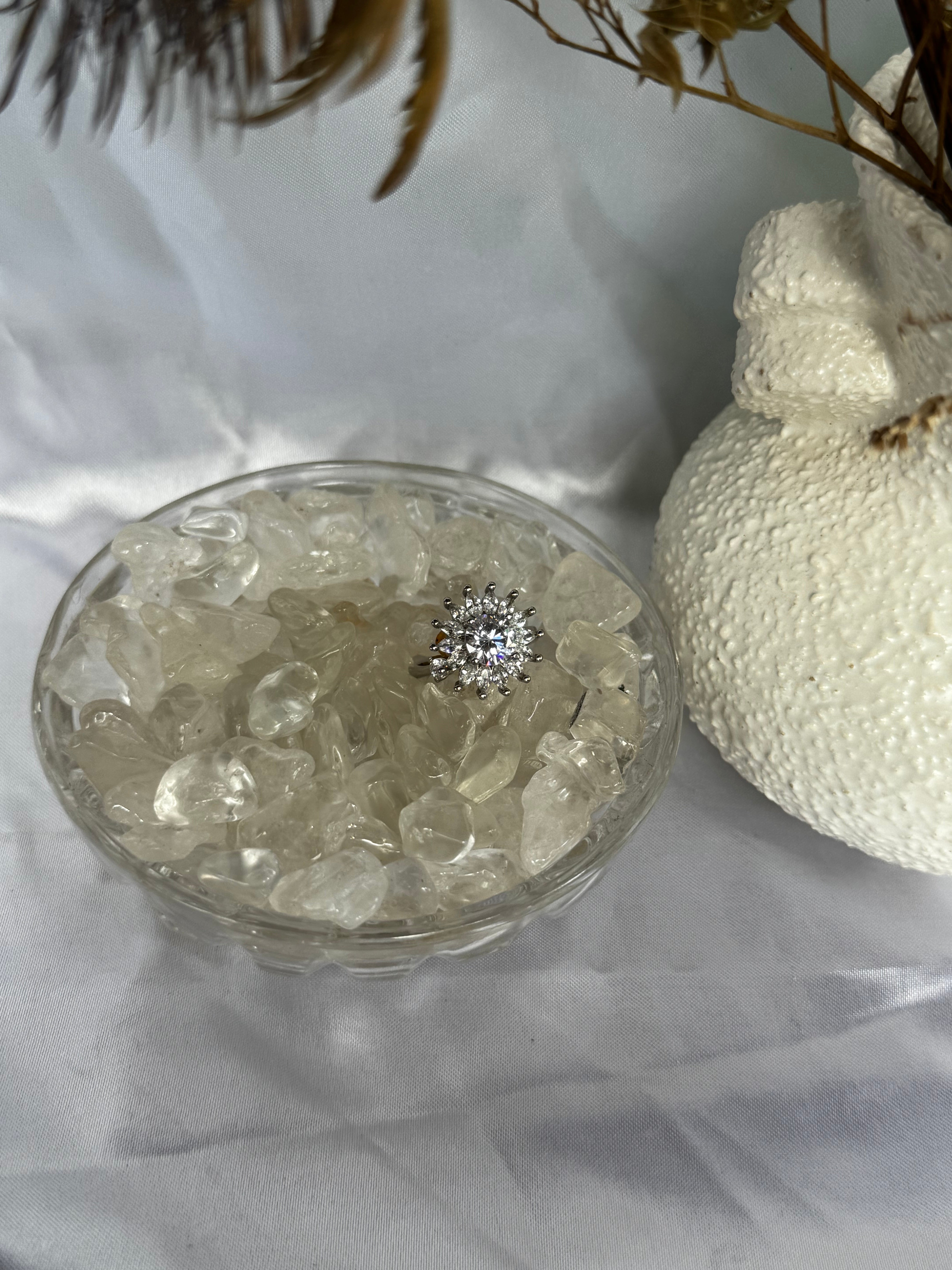 Silver Clear Sunflower Zirconia Fidget Ring