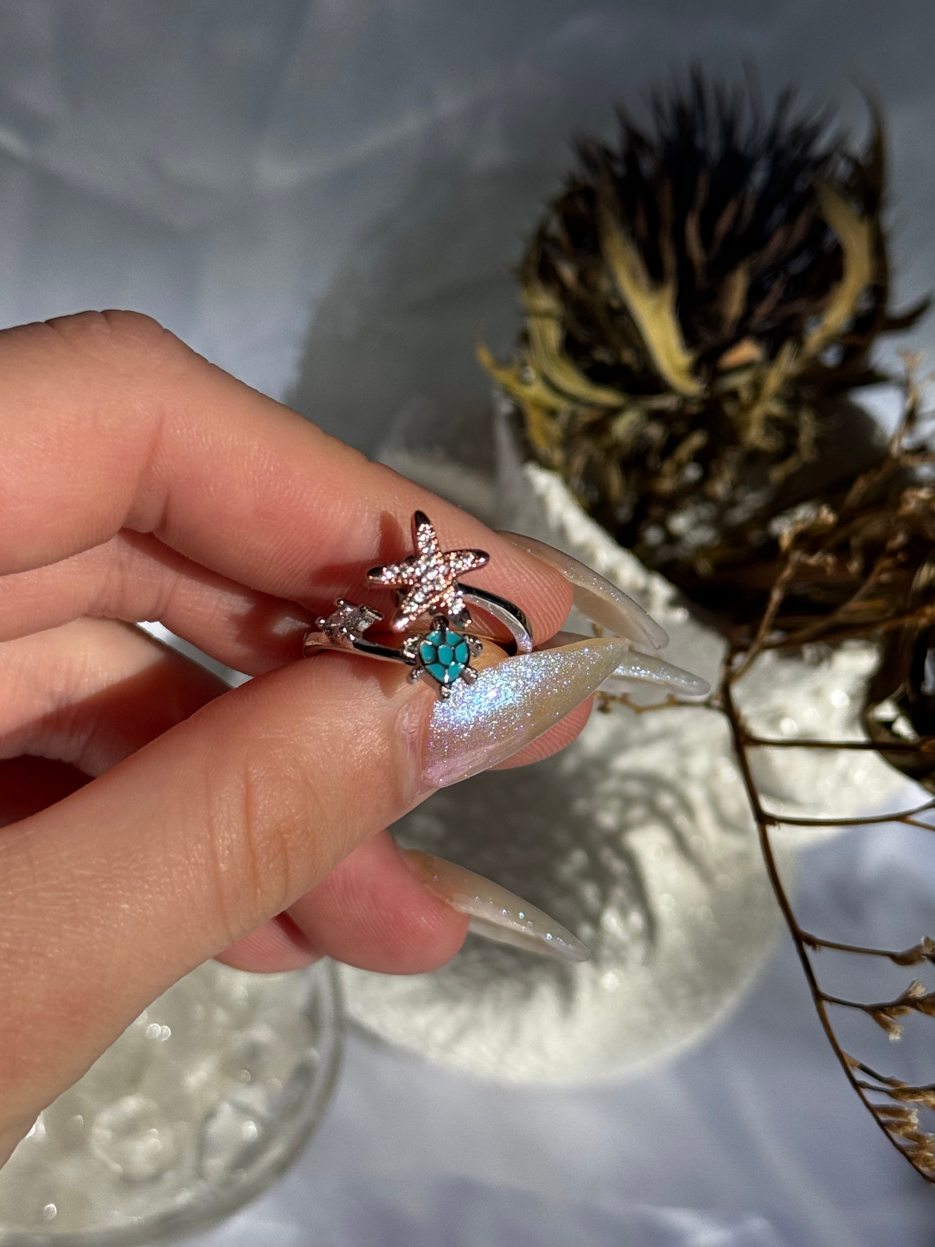 Sea turtles & Star Fidget ring