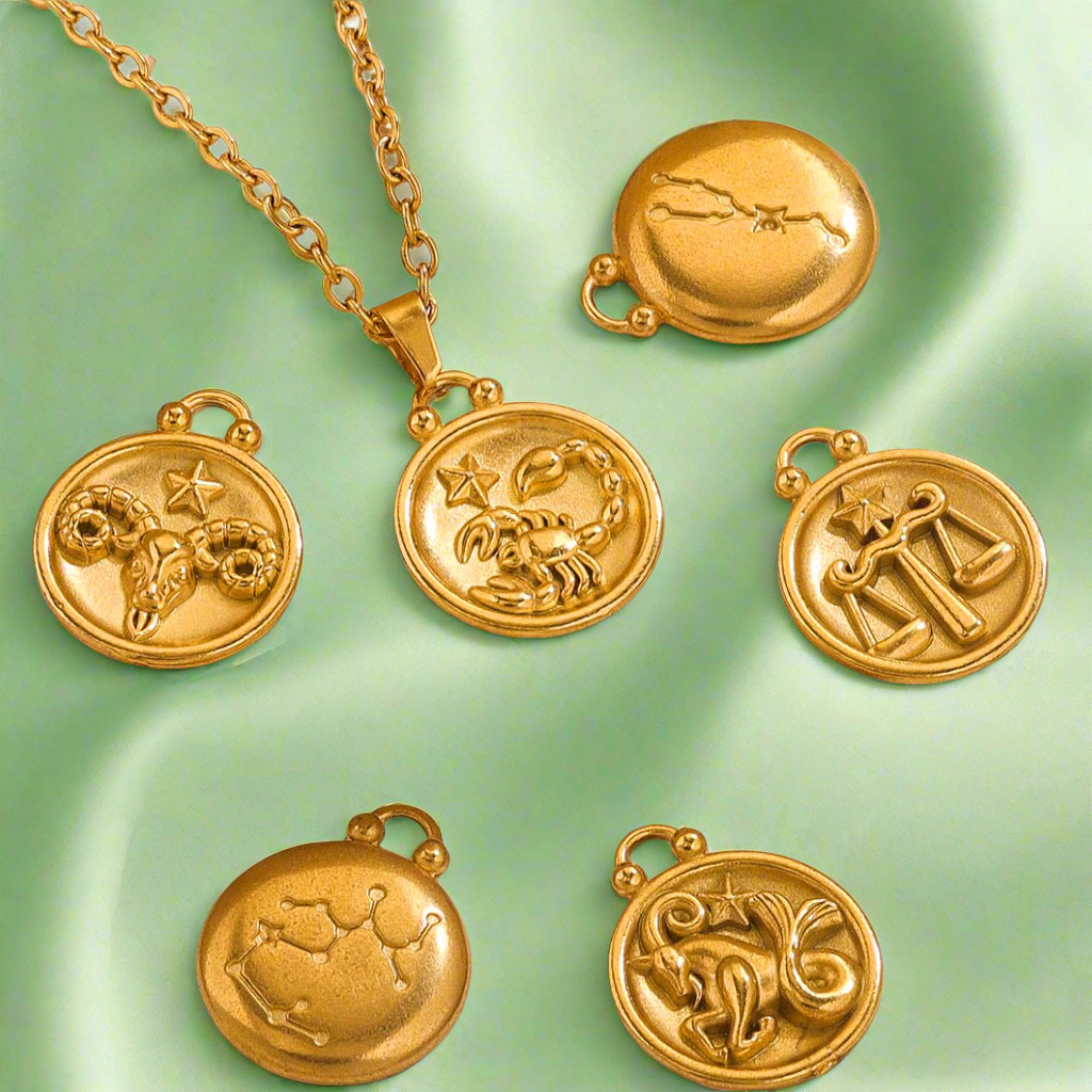 12 Gold Zodiac and Constellation Star sign Coin Necklace