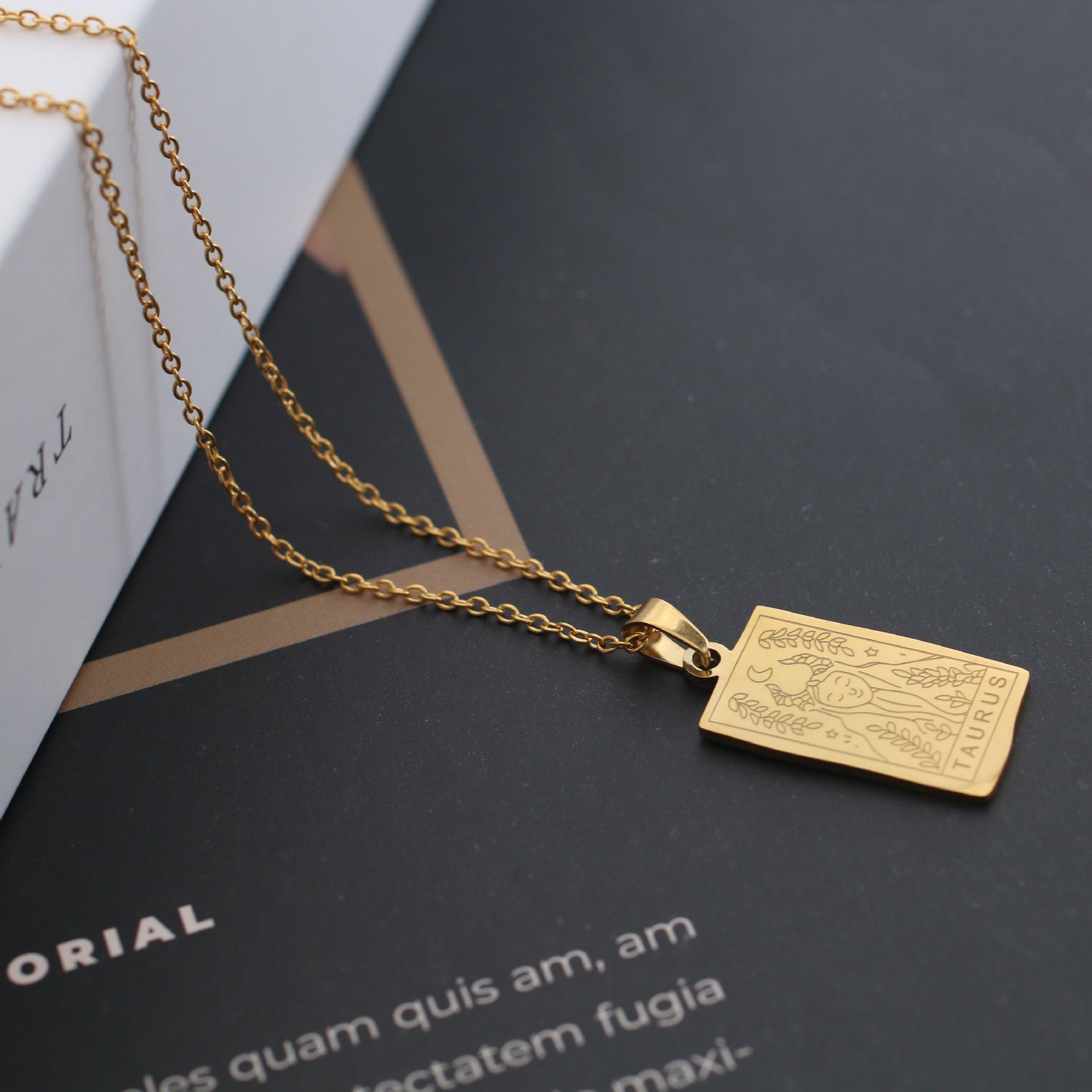 gold plated titanium steel necklace with zodiac pendant