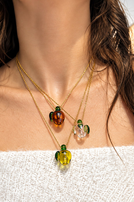 Apple Essential Oil Glass Bottle Gold Chain Necklace