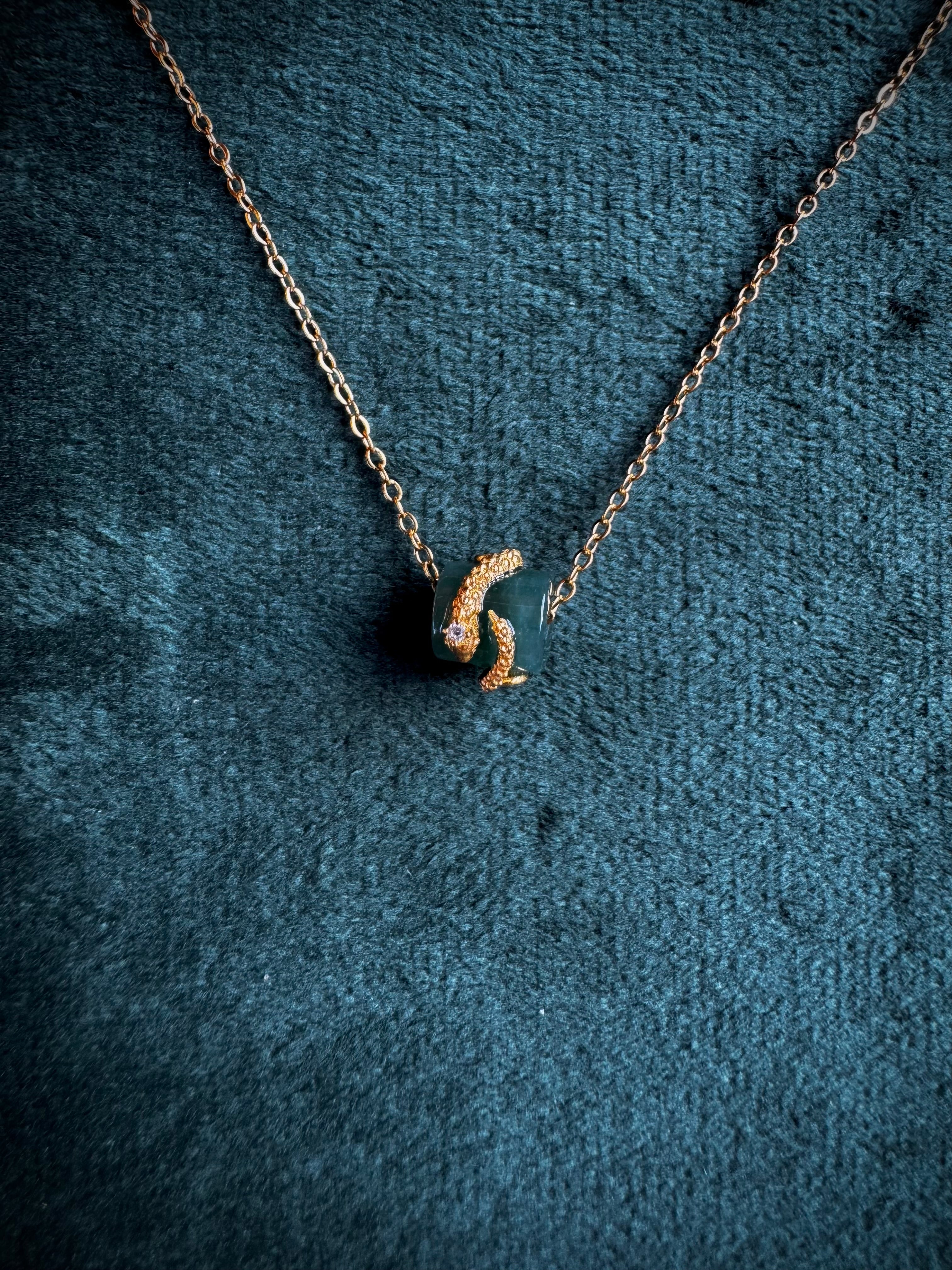 Gold Snake Wrapped Jade S925