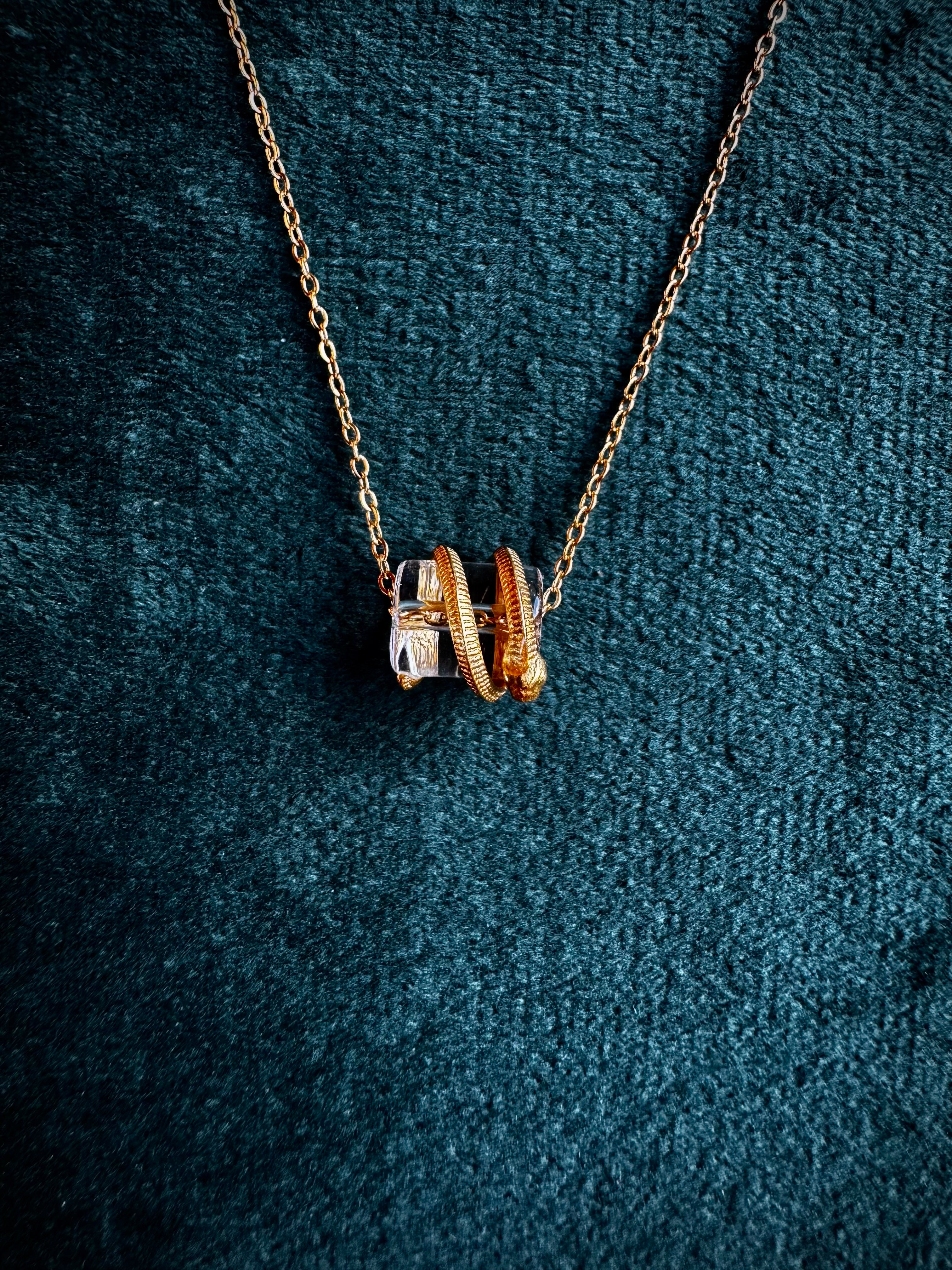 Gold Snake Wrapped Clear Quartz S925