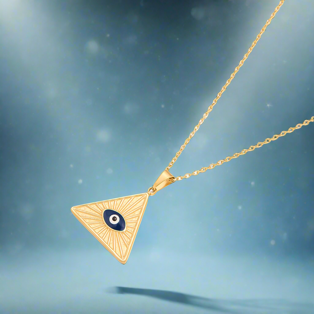 Evil Eye Gold Pyramid Necklace