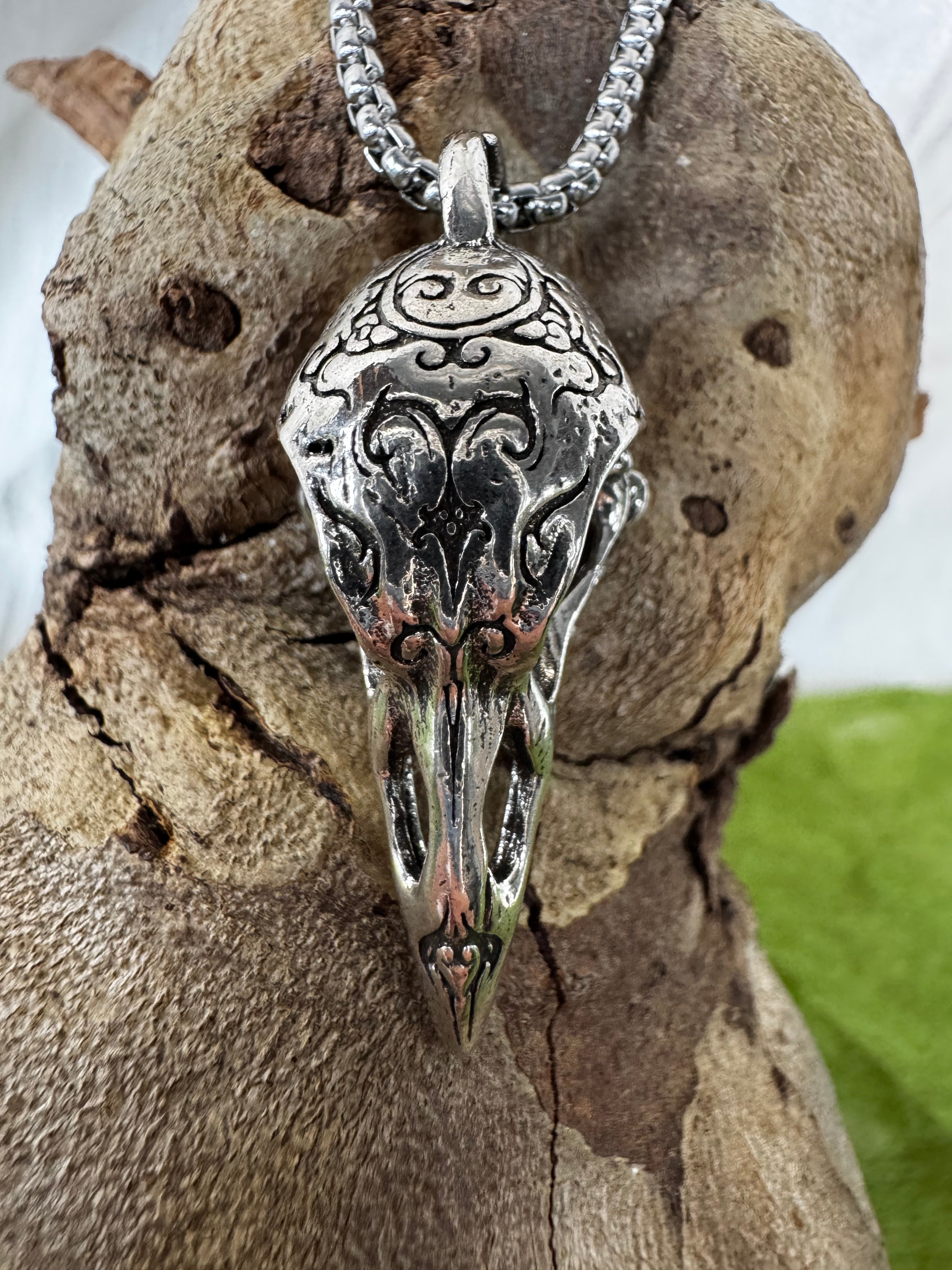 Silver Raven Skull Stainless Steel Pendant