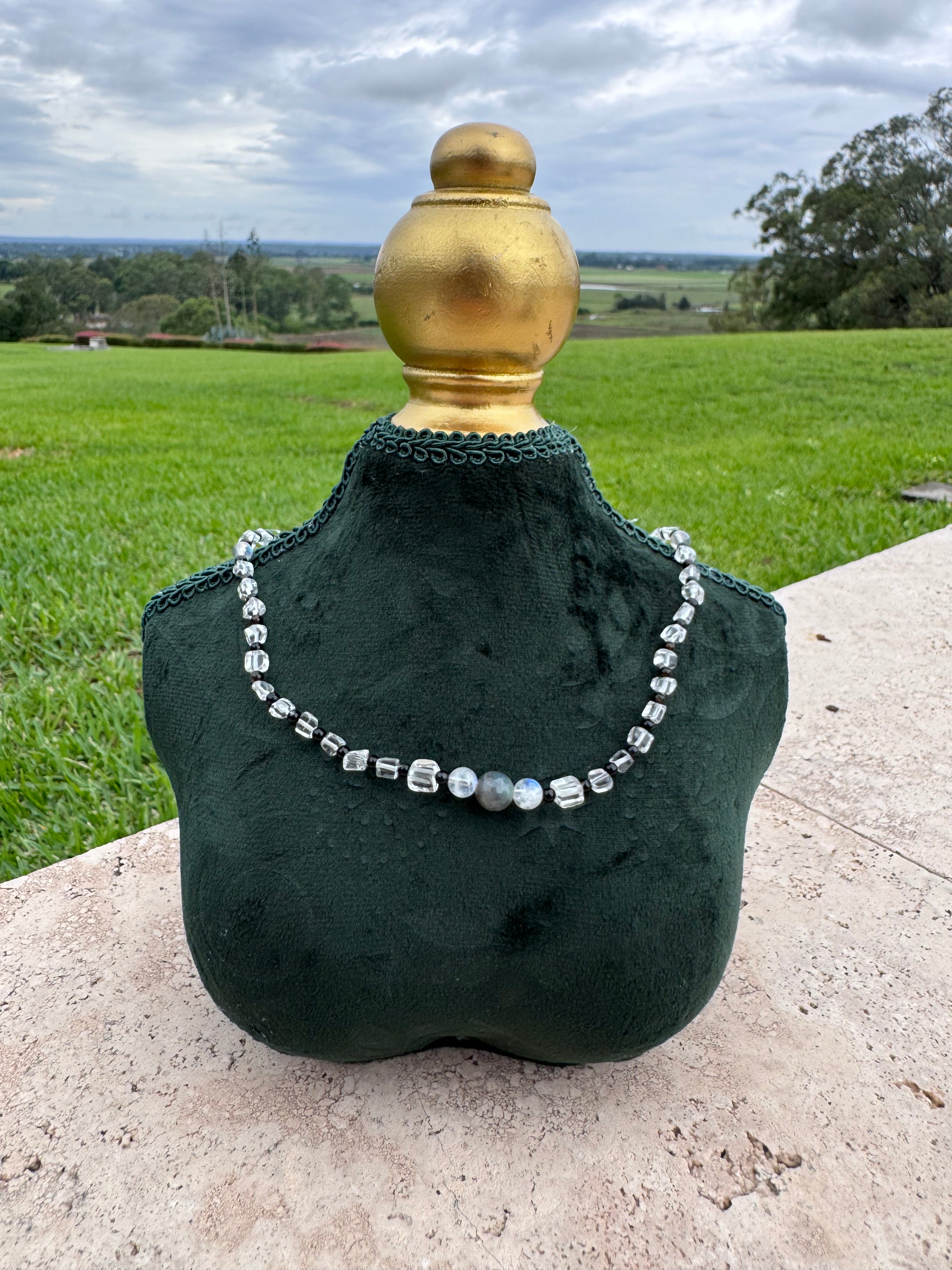 Clear Quartz, Black Agate, Moonstone & Labradorite Necklace