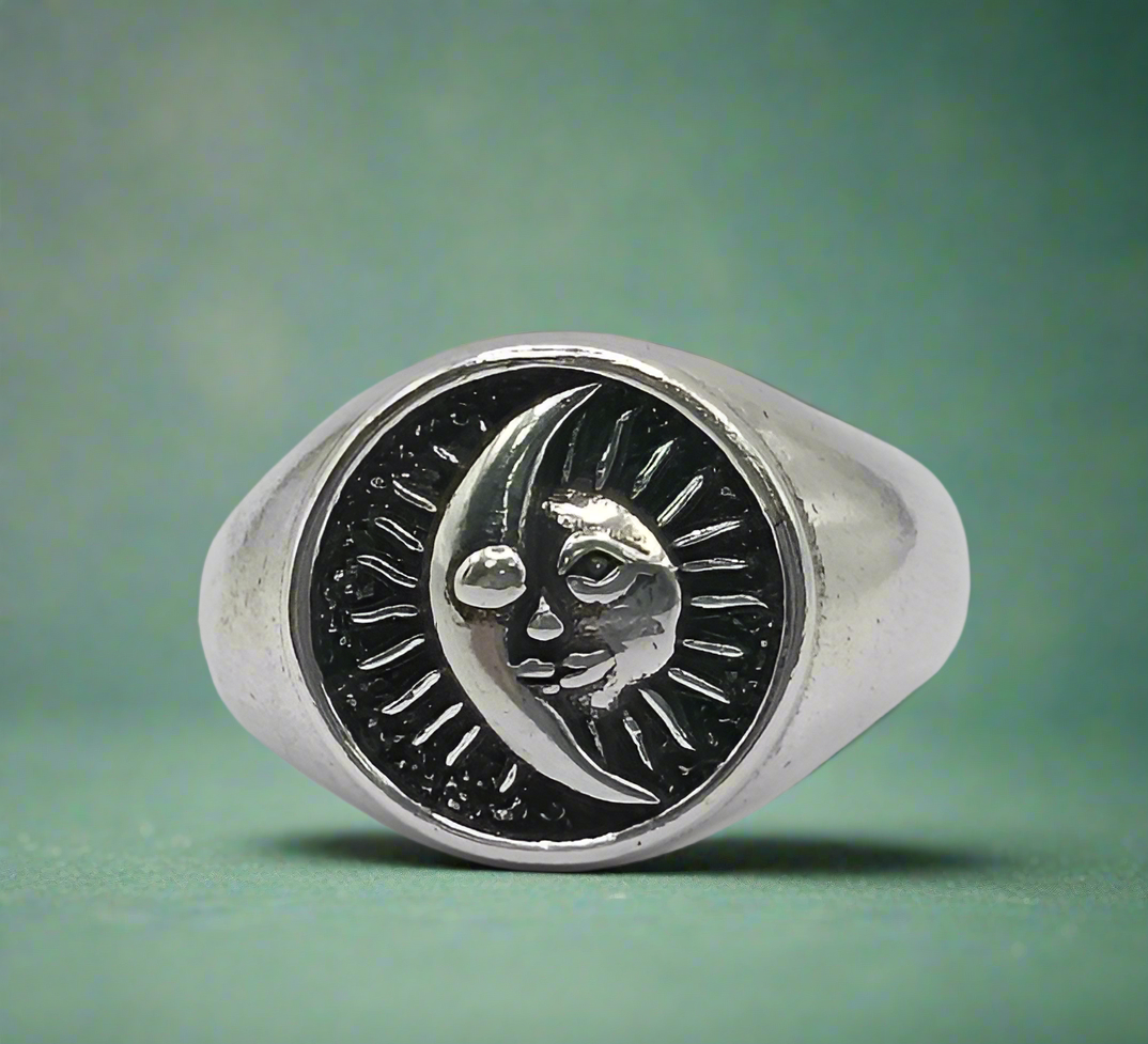 Silver Sun Moon Face Ring adjustable