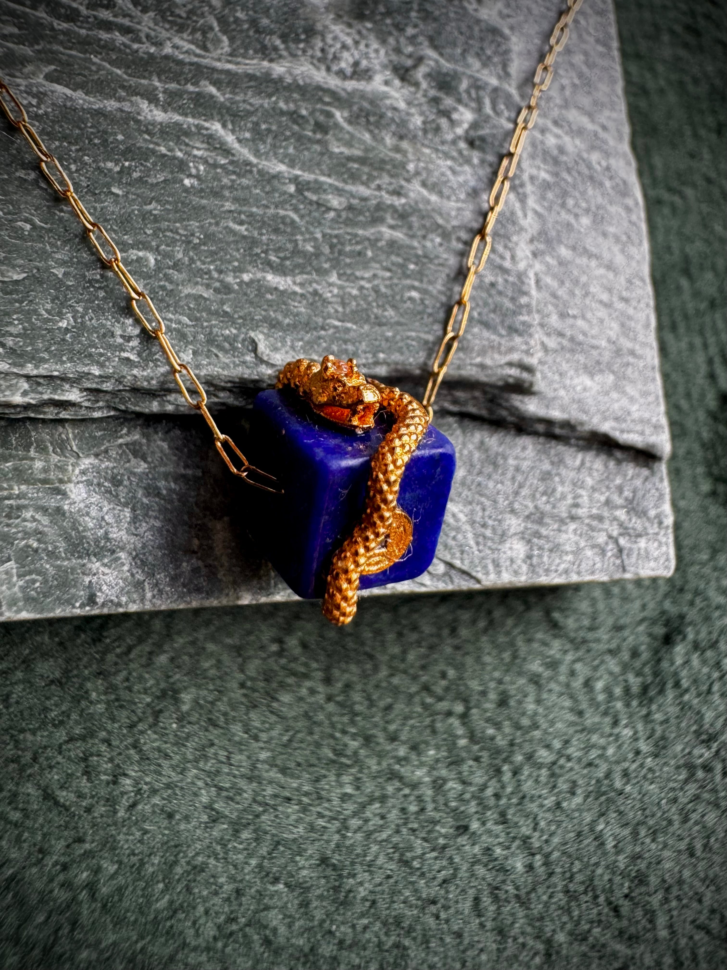 Gold Snake Wrapped Lapis Lazuli S925