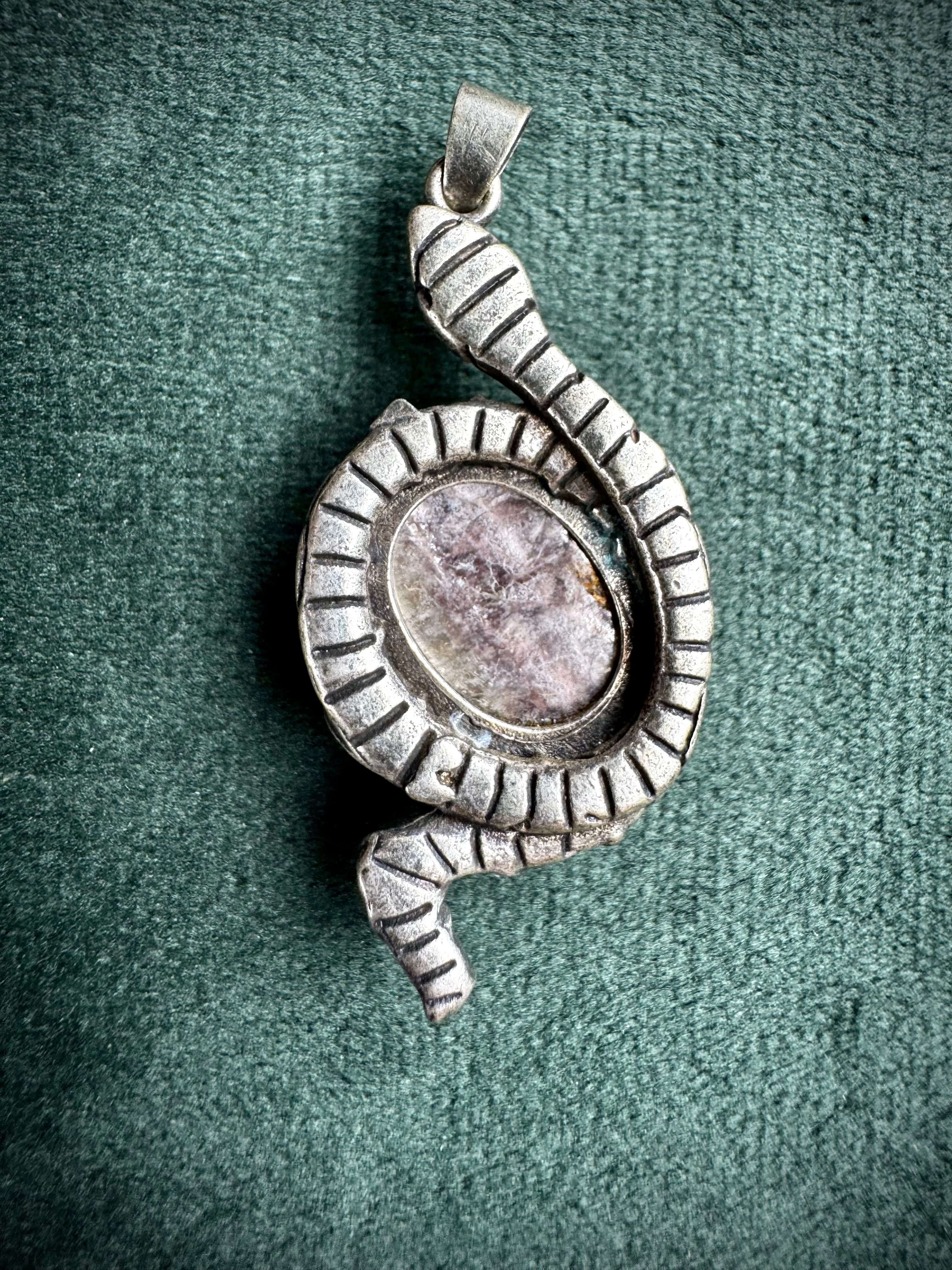 Lepidolite Snake Pendant