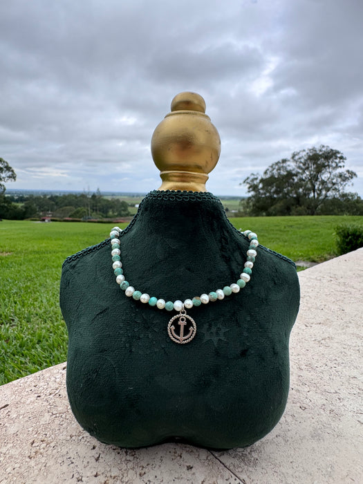 Turquoise & Pearl Anchor Choker
