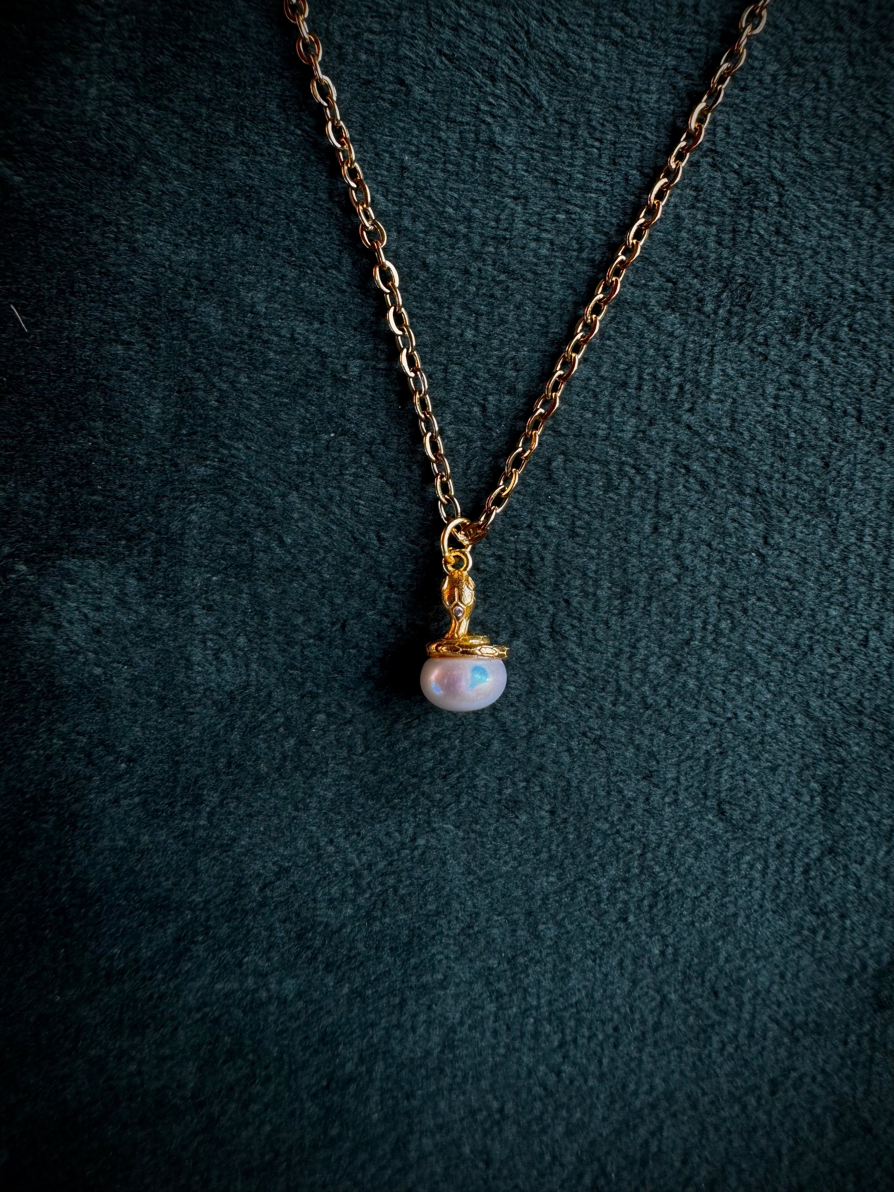 Gold Snake on Freshwater Pearl S925