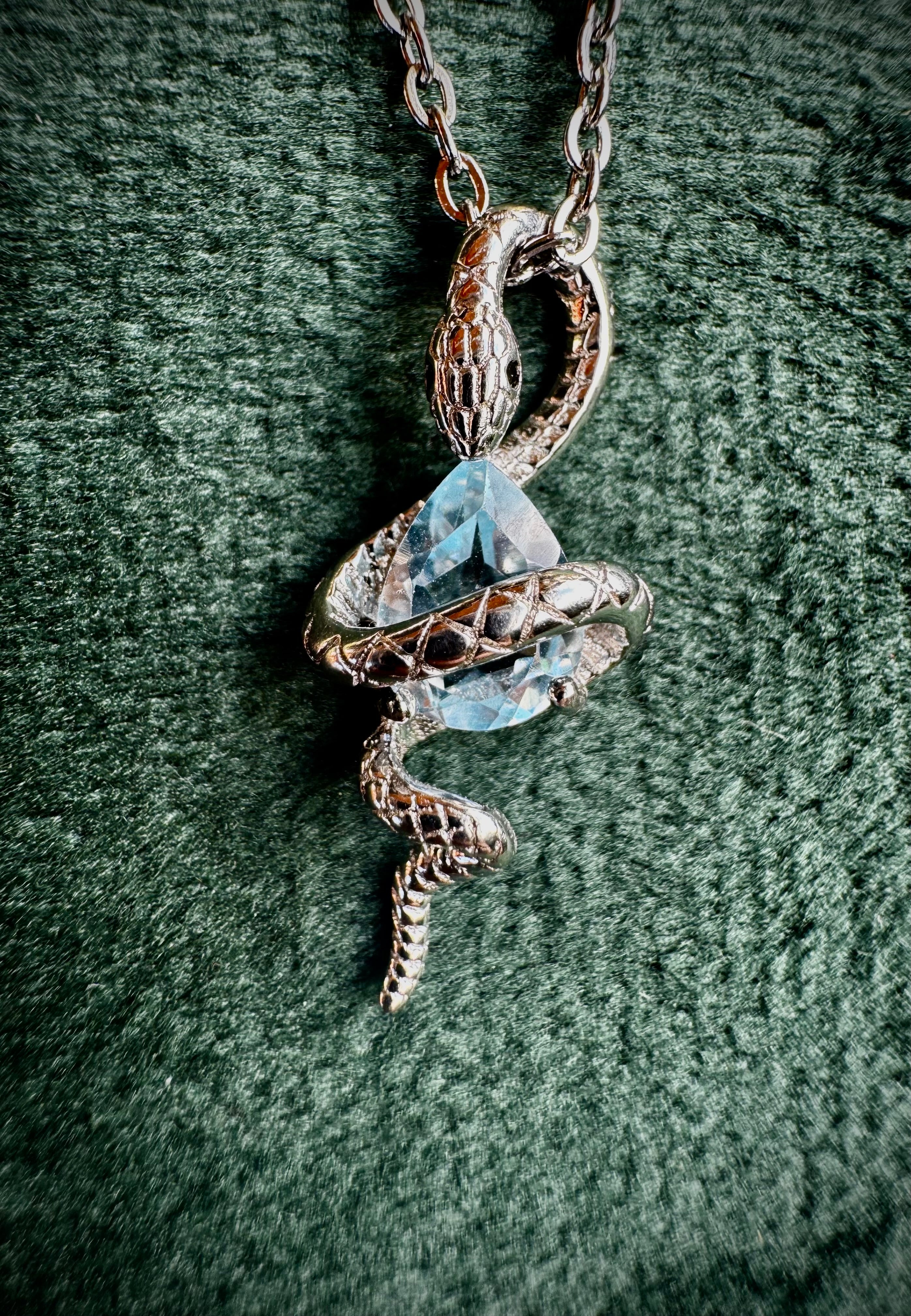 S925 Snake Holding Gem