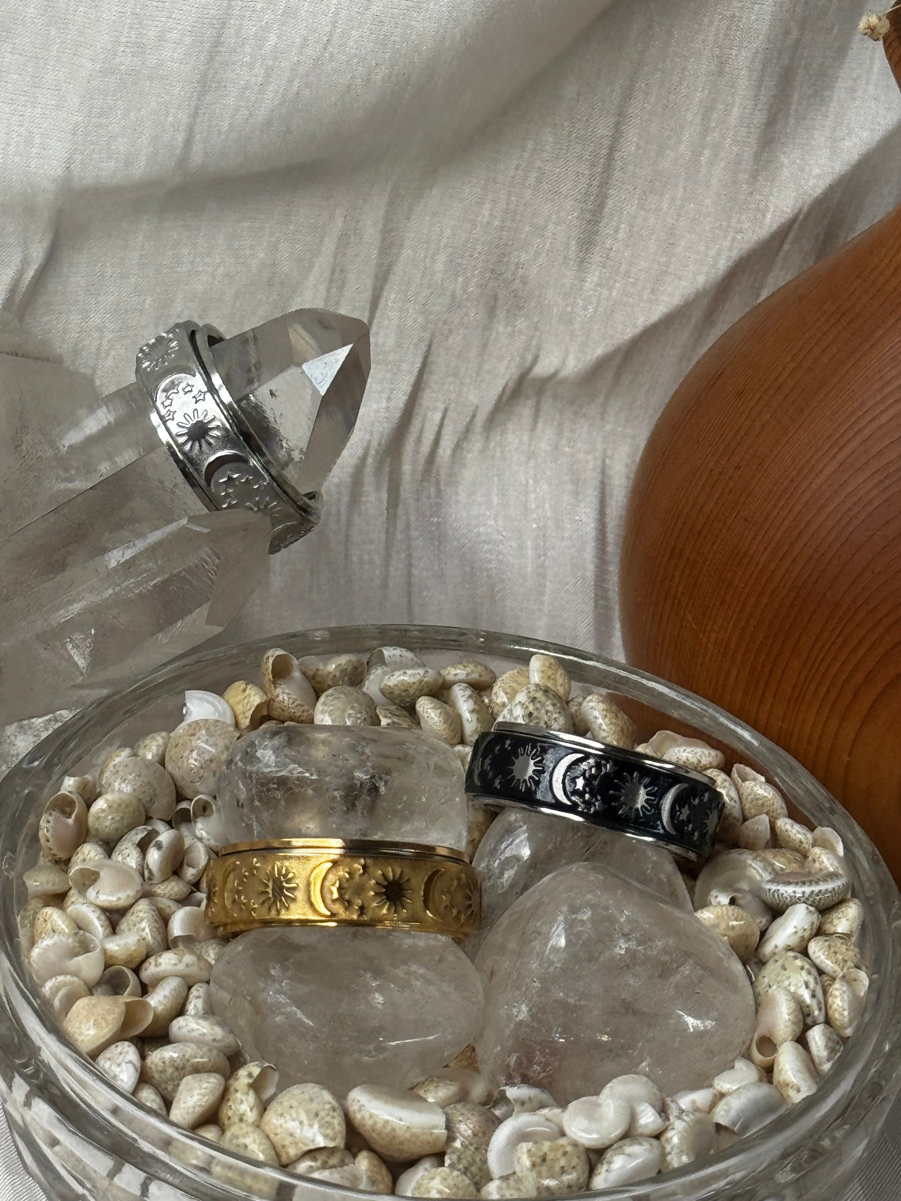 Star Moon Sun Fidget Ring - Gold Silver