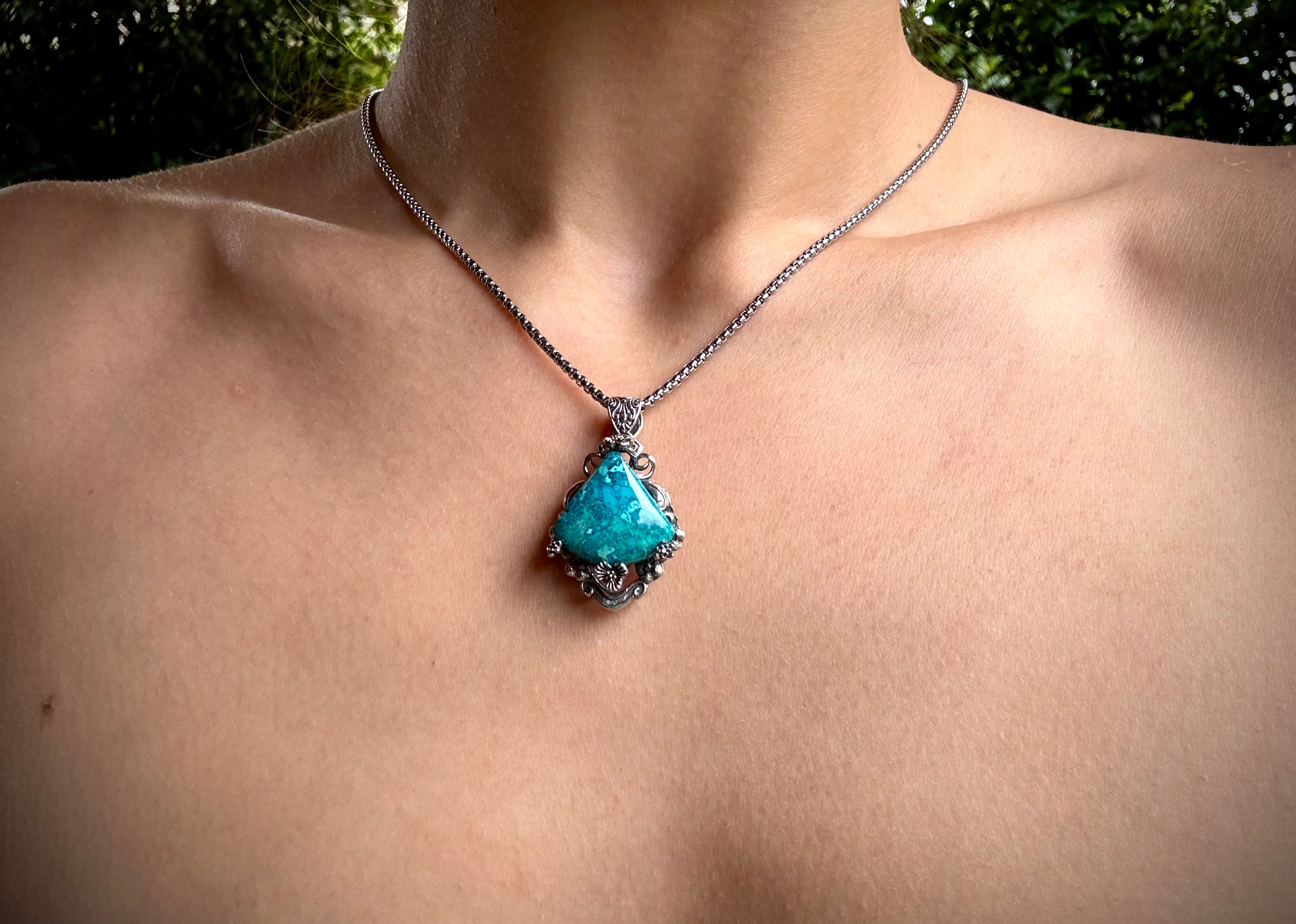 S925 Chrysocolla Floral Pendants