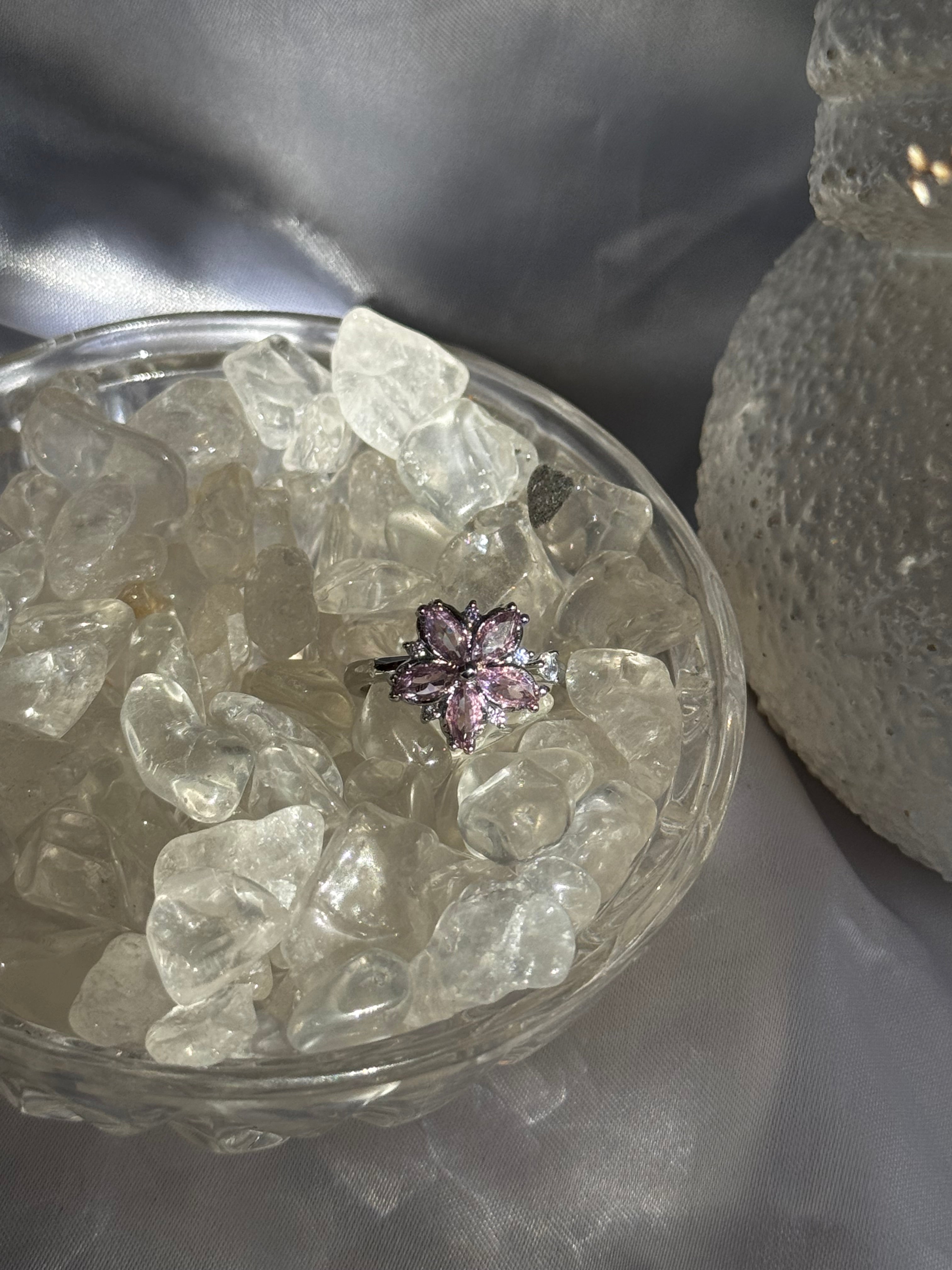 Silver Pink Flower Fidget Ring