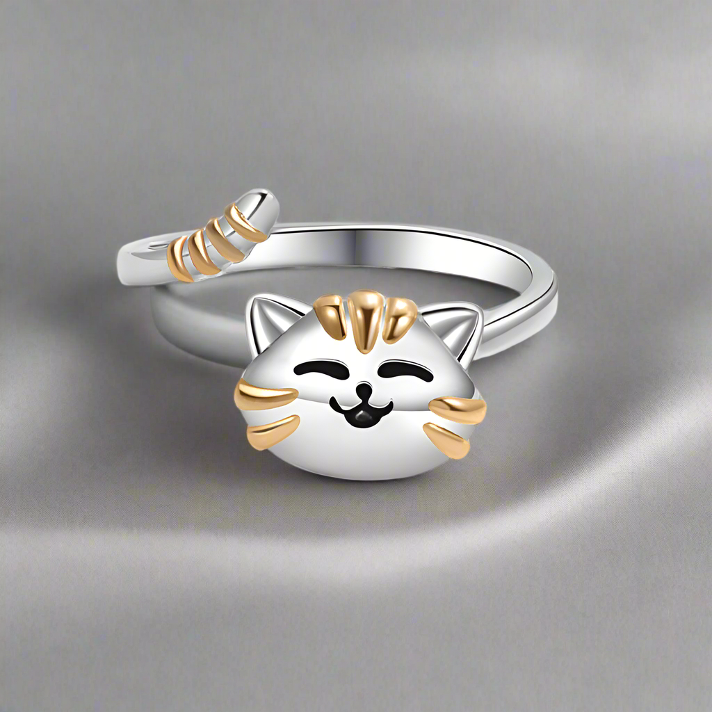 Happy Cat gold silver Fidget Ring