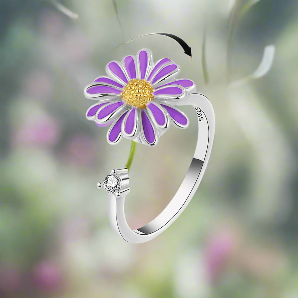 Purple Flower Fidget Ring Silver