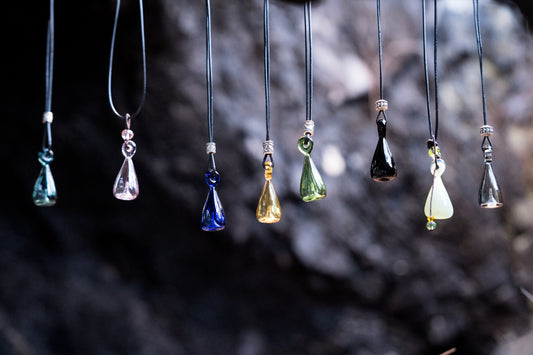 Bowling pin essential oil glass bottle pendant with black necklace