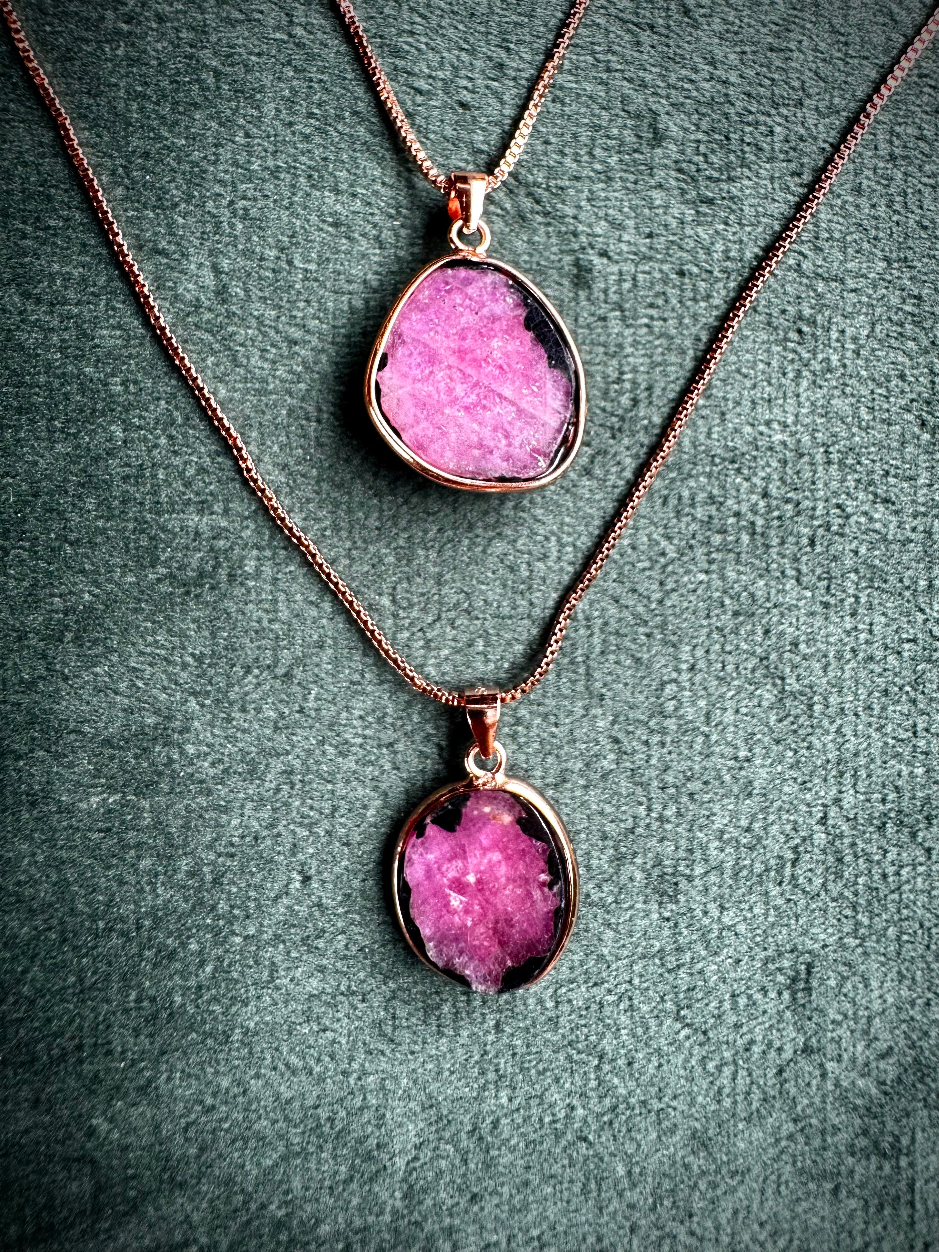 Raw Ruby Rose gold pendant