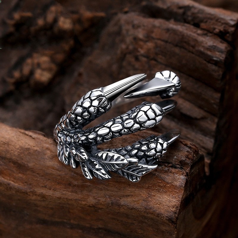 silver dragon claw ring