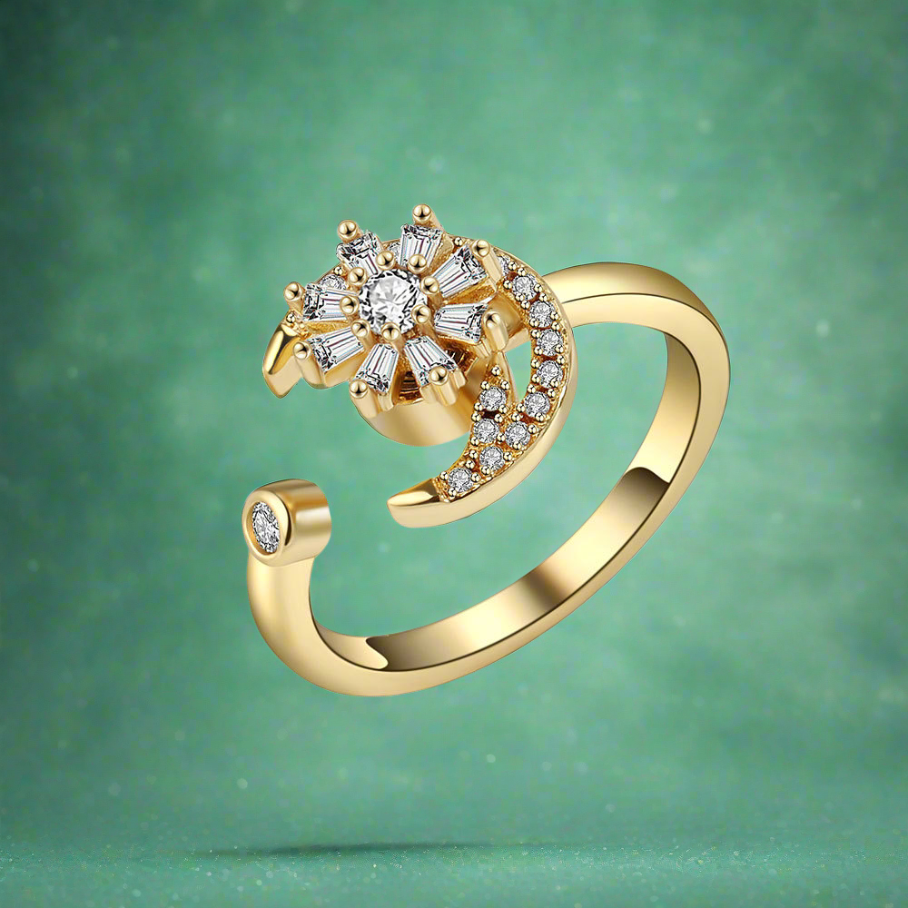 Moon and Star Gold Silver Fidget Ring