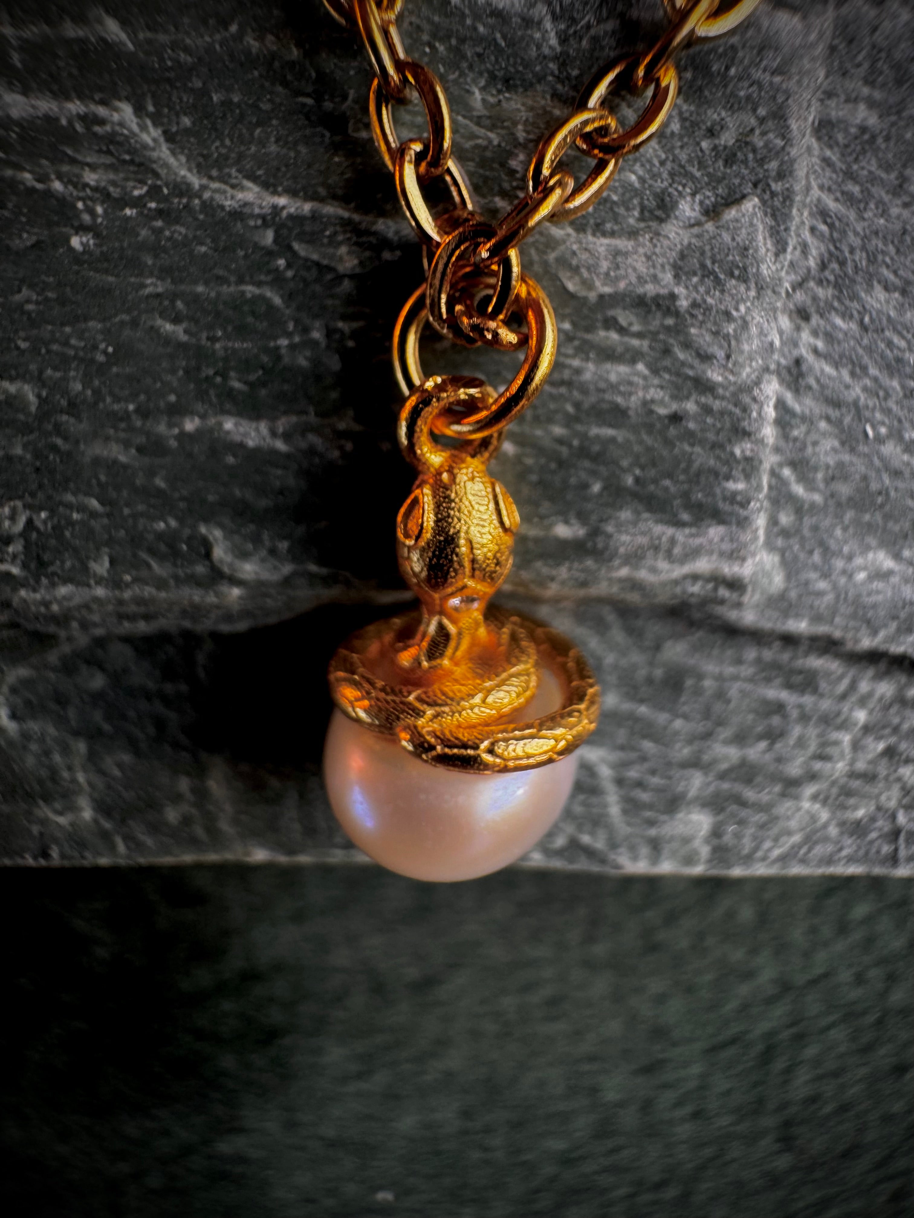 Gold Snake on Freshwater Pearl S925