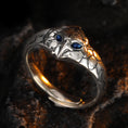 Load image into Gallery viewer, silver owl ring with blue zirconia details
