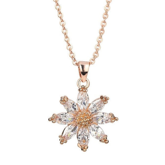 gold plated zircon necklace with sunflower pendant