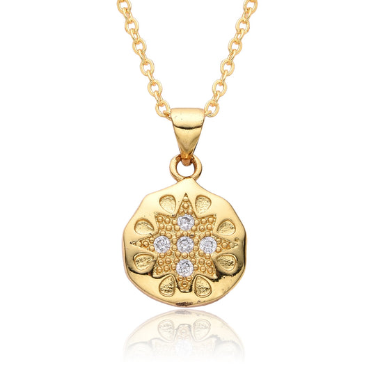 gold plated zircon star coin pendant and necklace