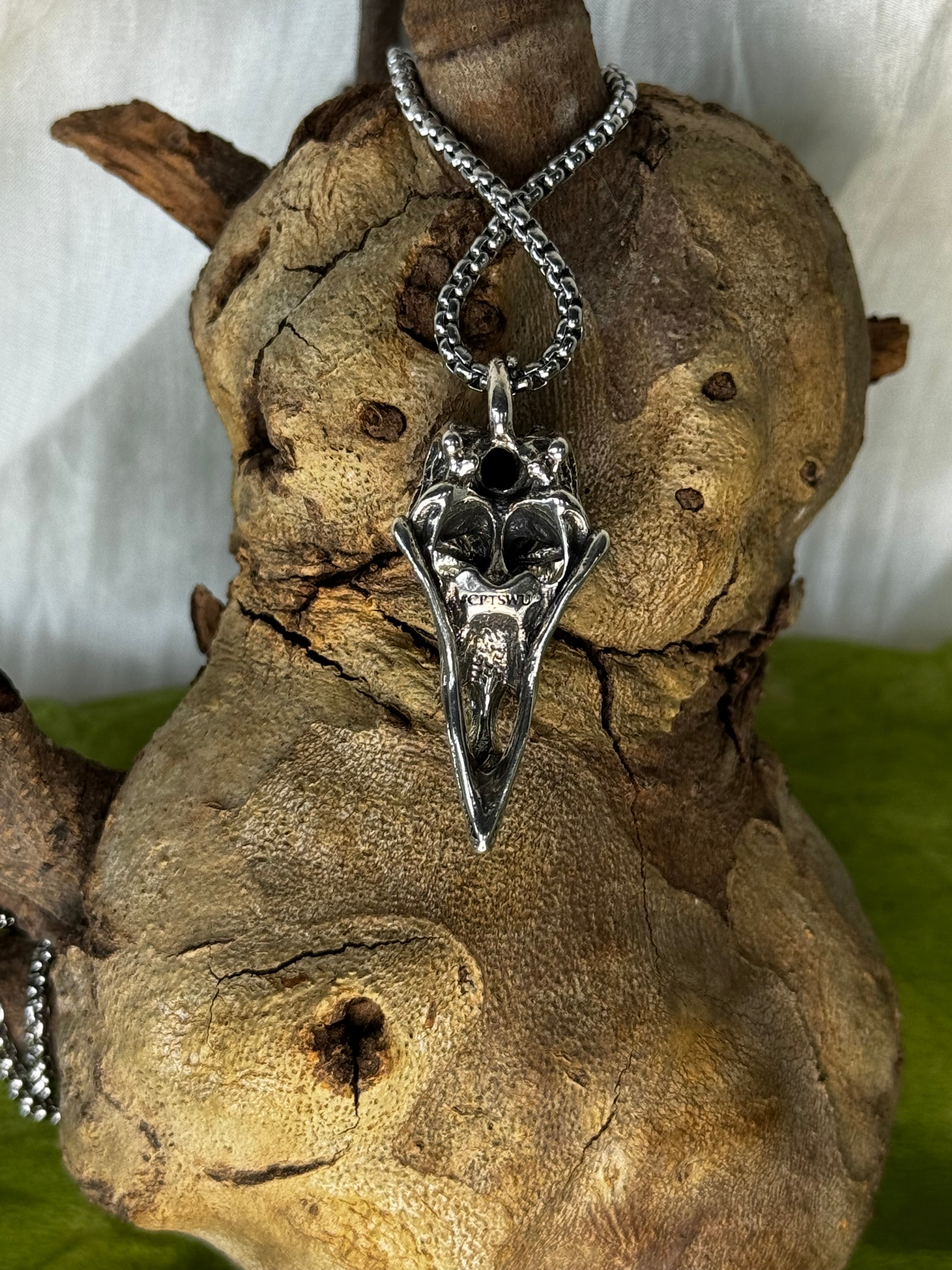 Silver Raven Skull Stainless Steel Pendant