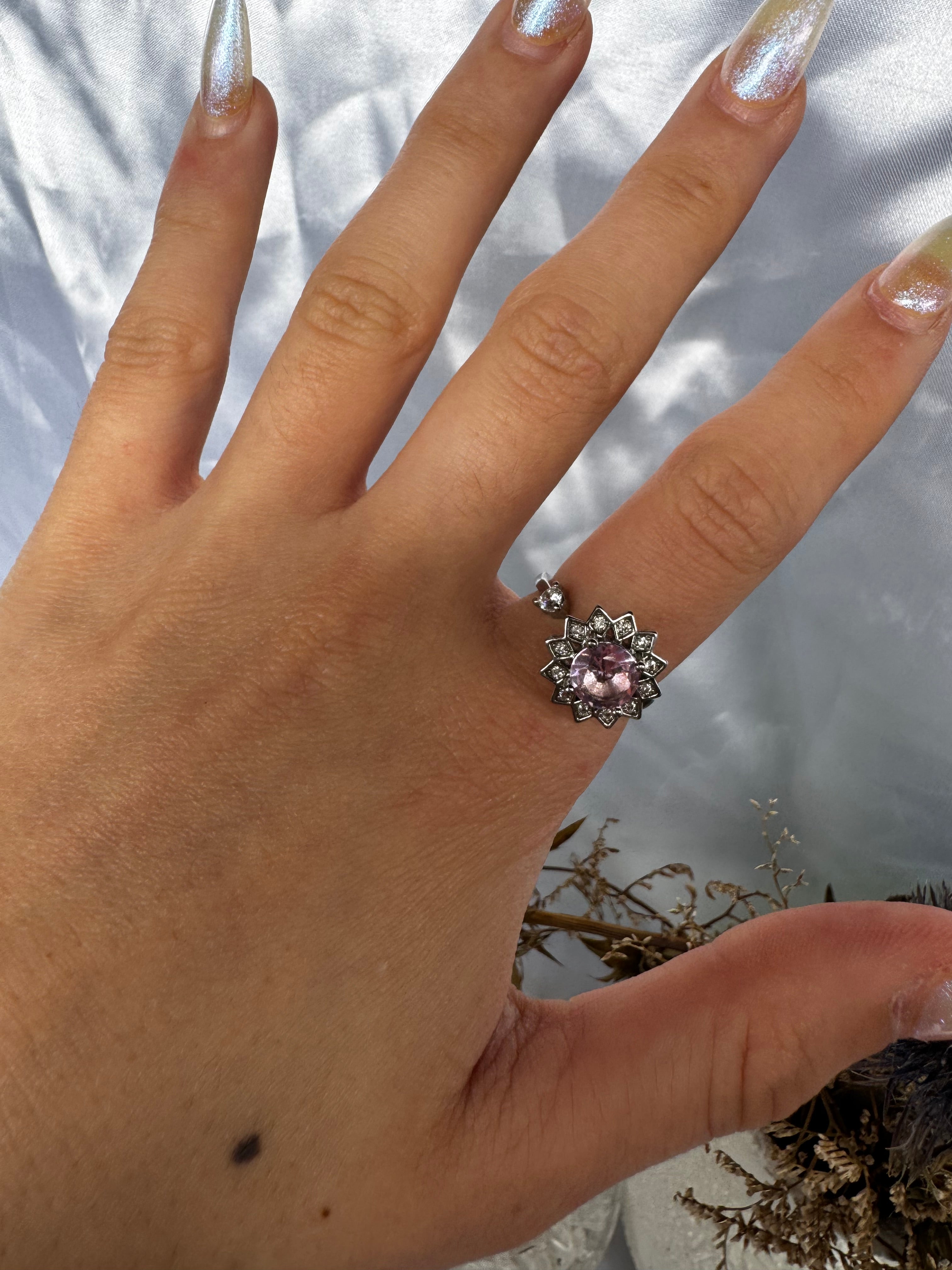 Pink or Clear Sunflower Zirconia Fidget Ring