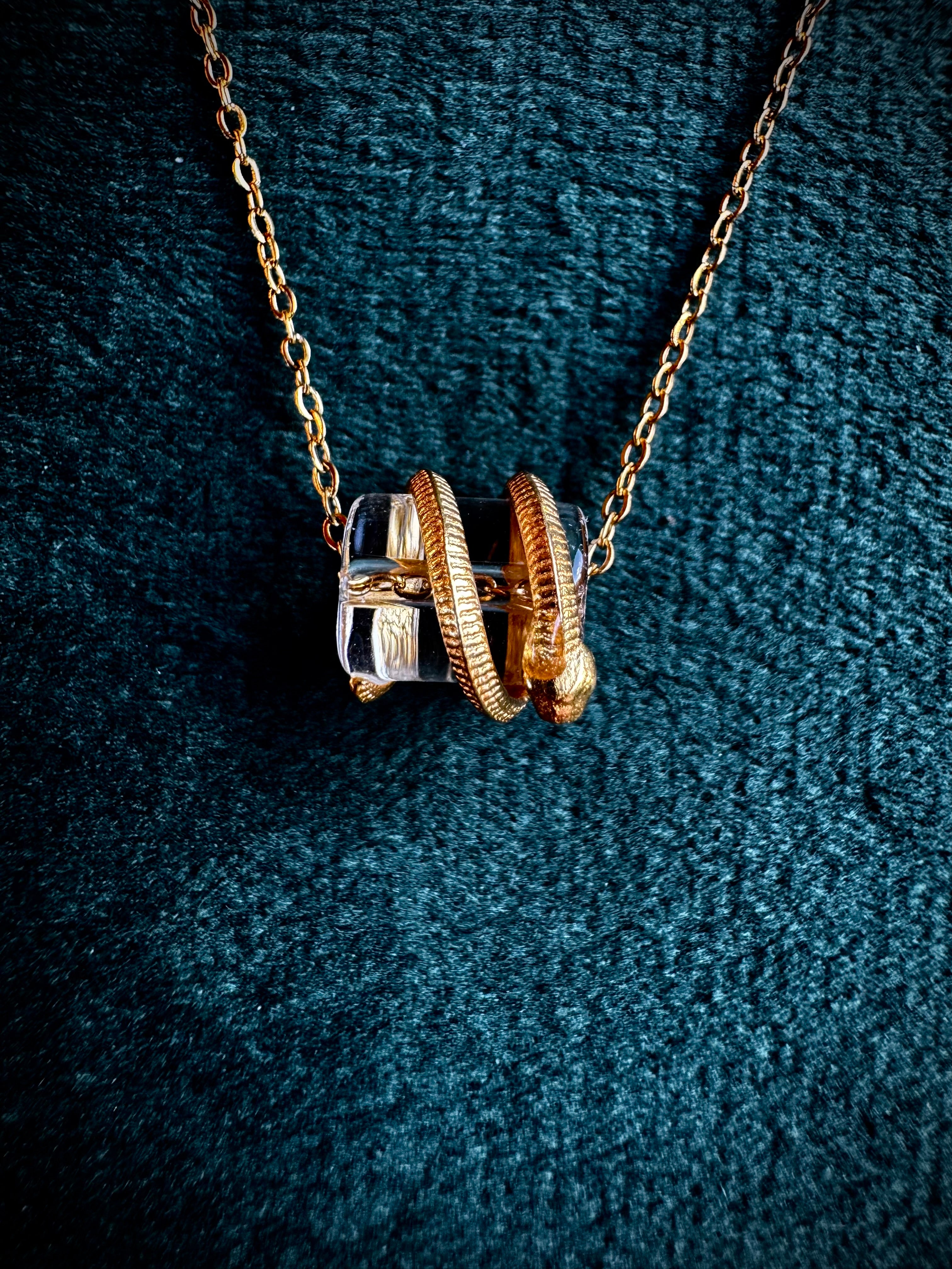 Gold Snake Wrapped Clear Quartz S925